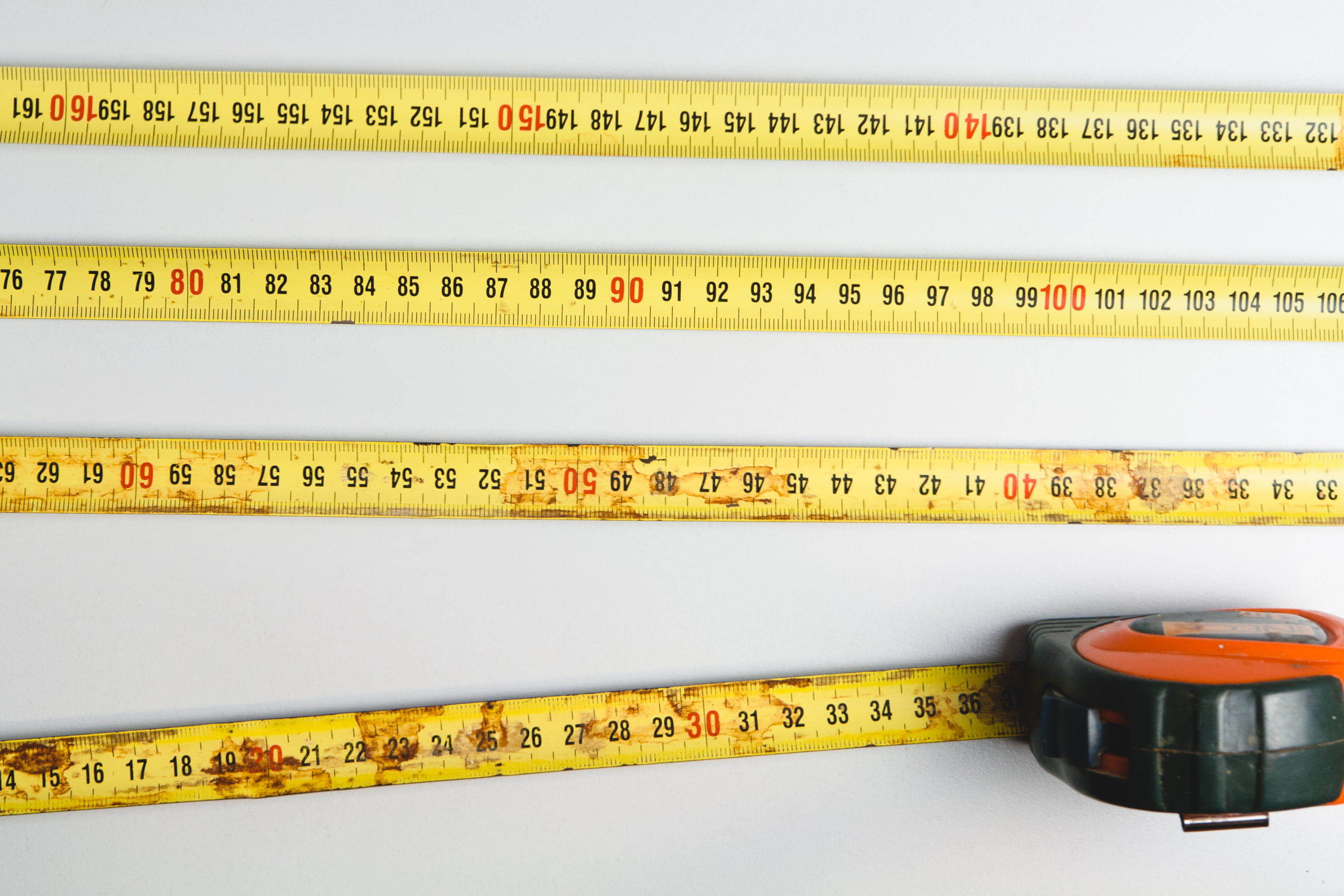 measure, single object, measurement, construction, still life, photography, flat, yellow, wood - material, white color, studio shot, tape, high angle view, HD Wallpaper