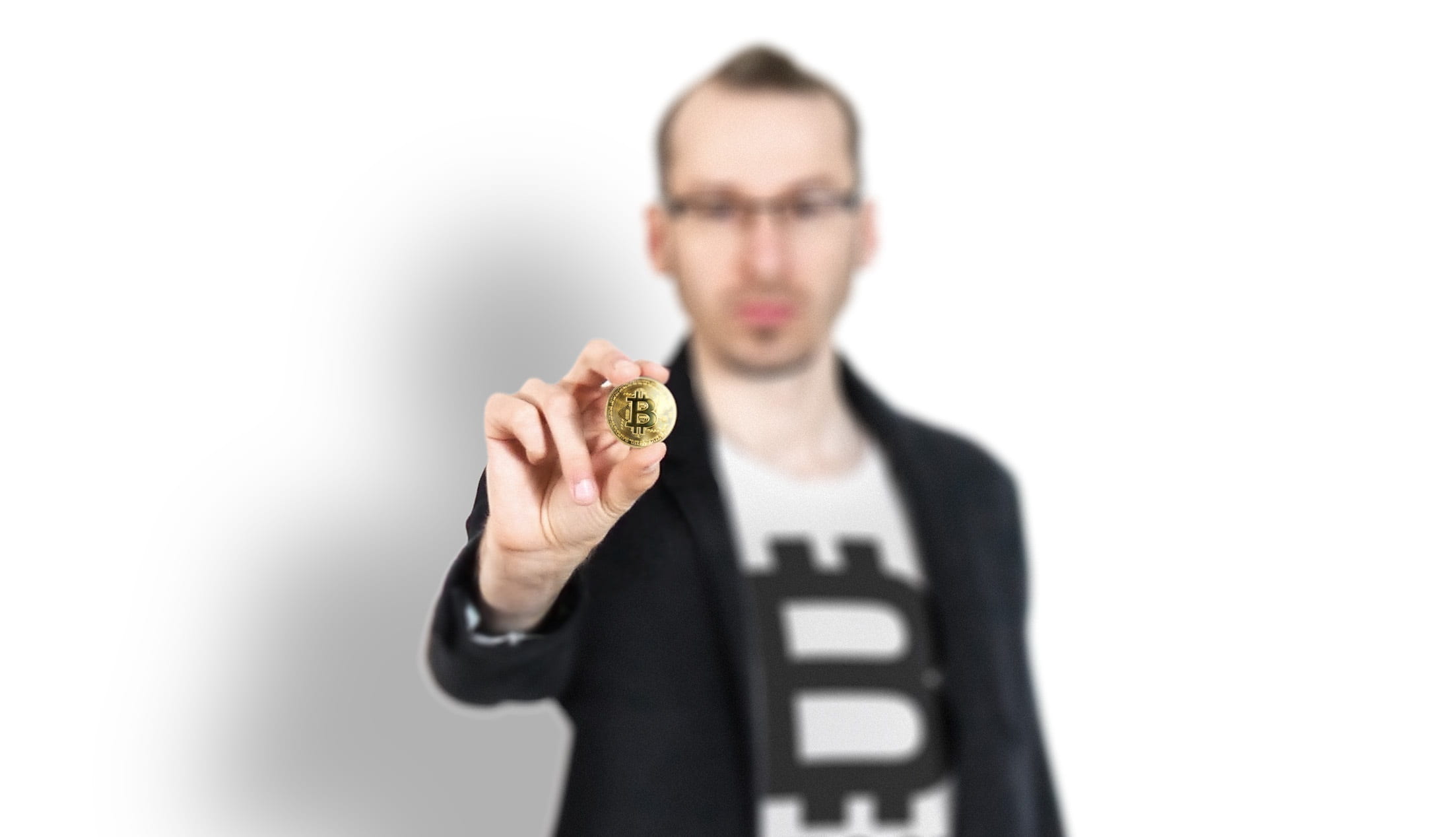 portrait, 1080P, pointing, aggression, men, one person, bitcoin, white background, currency, business, gesturing, waist up, studio shot, monetary units, HD Wallpaper