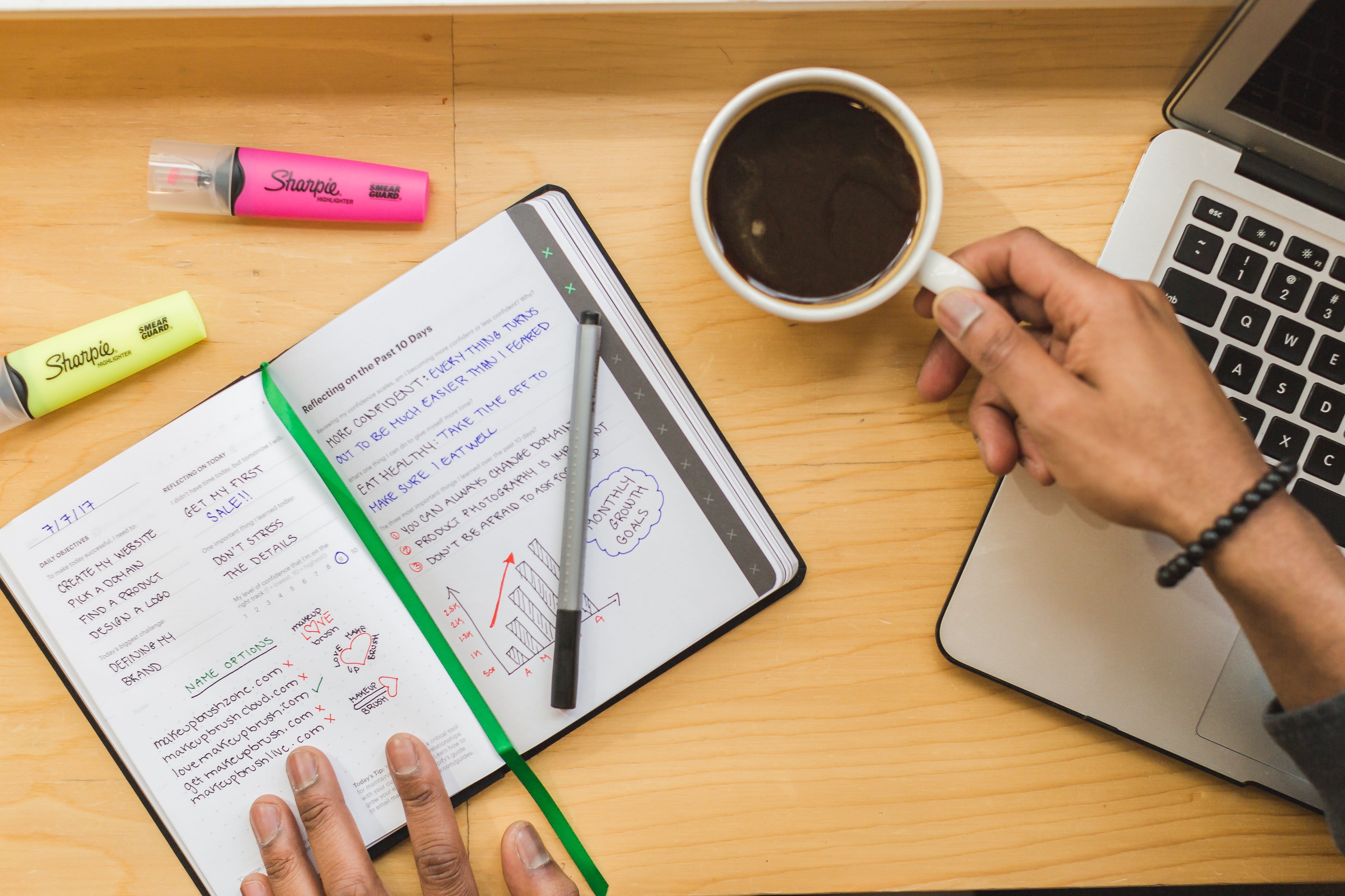 notebook, Laptop, cup, communication, Computer, wireless technology, table, photo, Flatlay, 4K, Technology, Entrepreneur, Shopping, drink, Sale, Marketing, HD Wallpaper