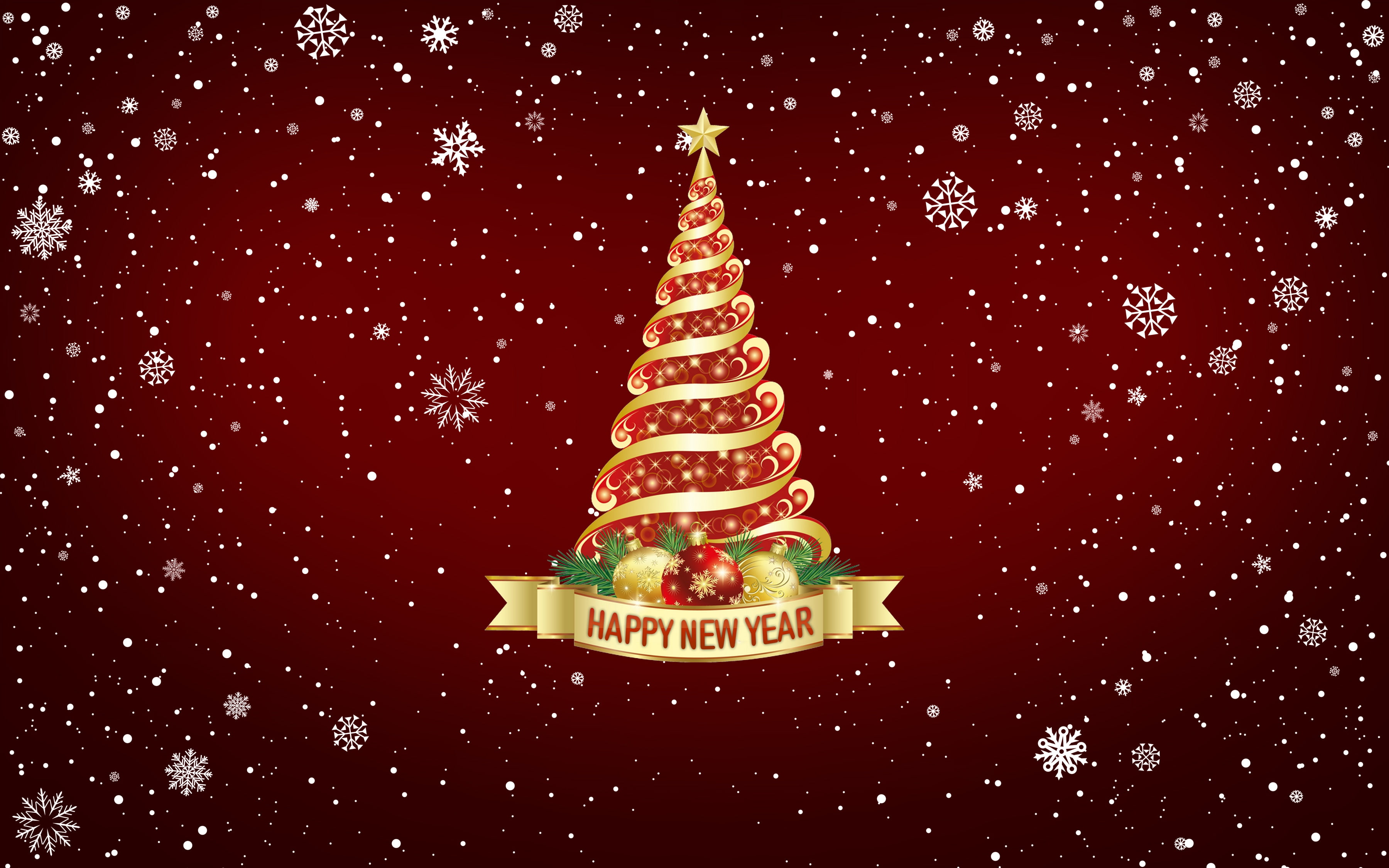 greetings, Merry Christmas, year, 4K, happy, tree, christmas, Happy New Year, 2K, new, HD Wallpaper