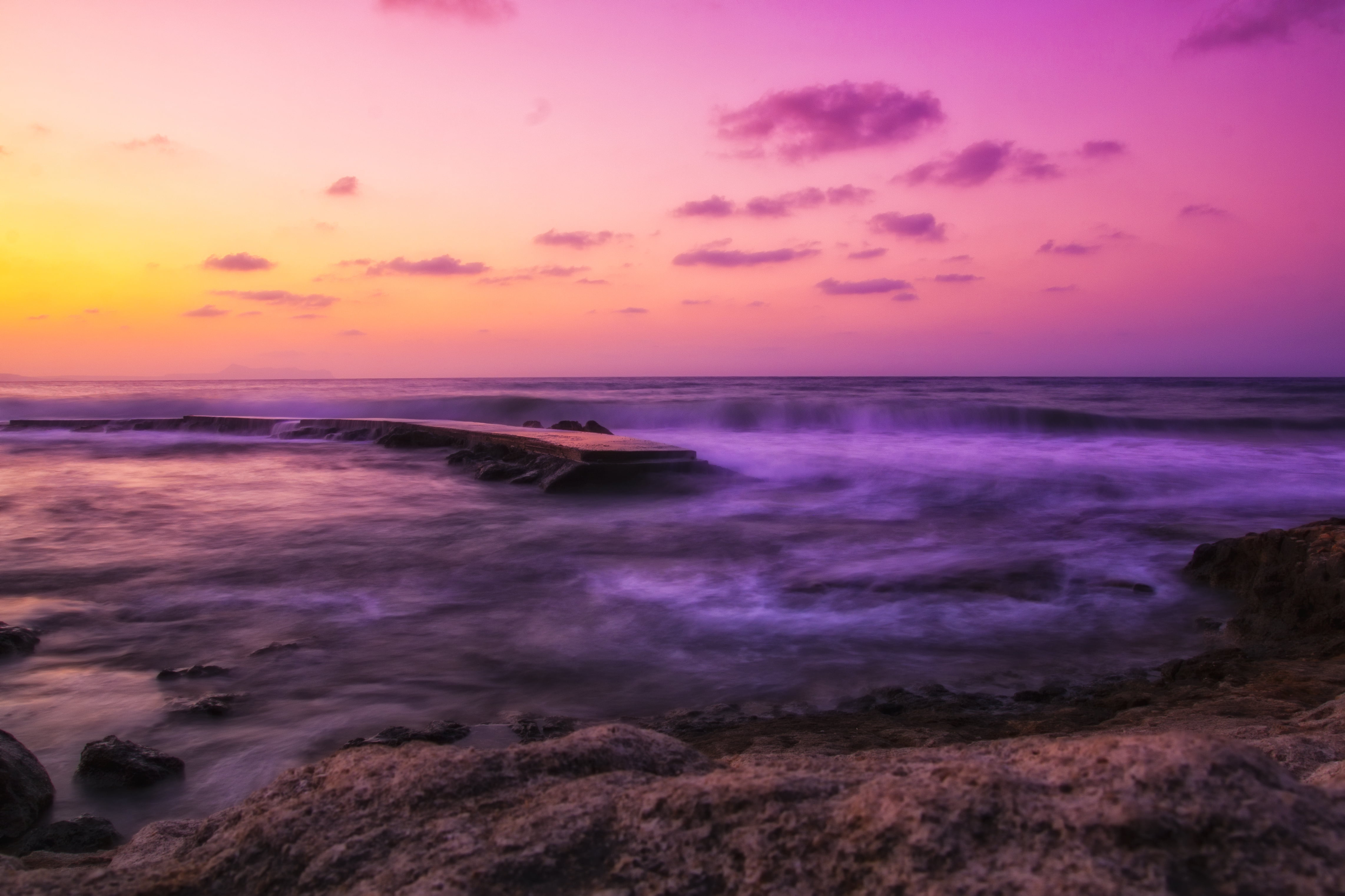 landscape, θάλασσα, colors, blue, clouds, nature, δύση, Crete, sunrise - Dawn, sky, rocks, boat, beauty In Nature, sea, Κρήτη, dusk, coastline, docking, HD Wallpaper