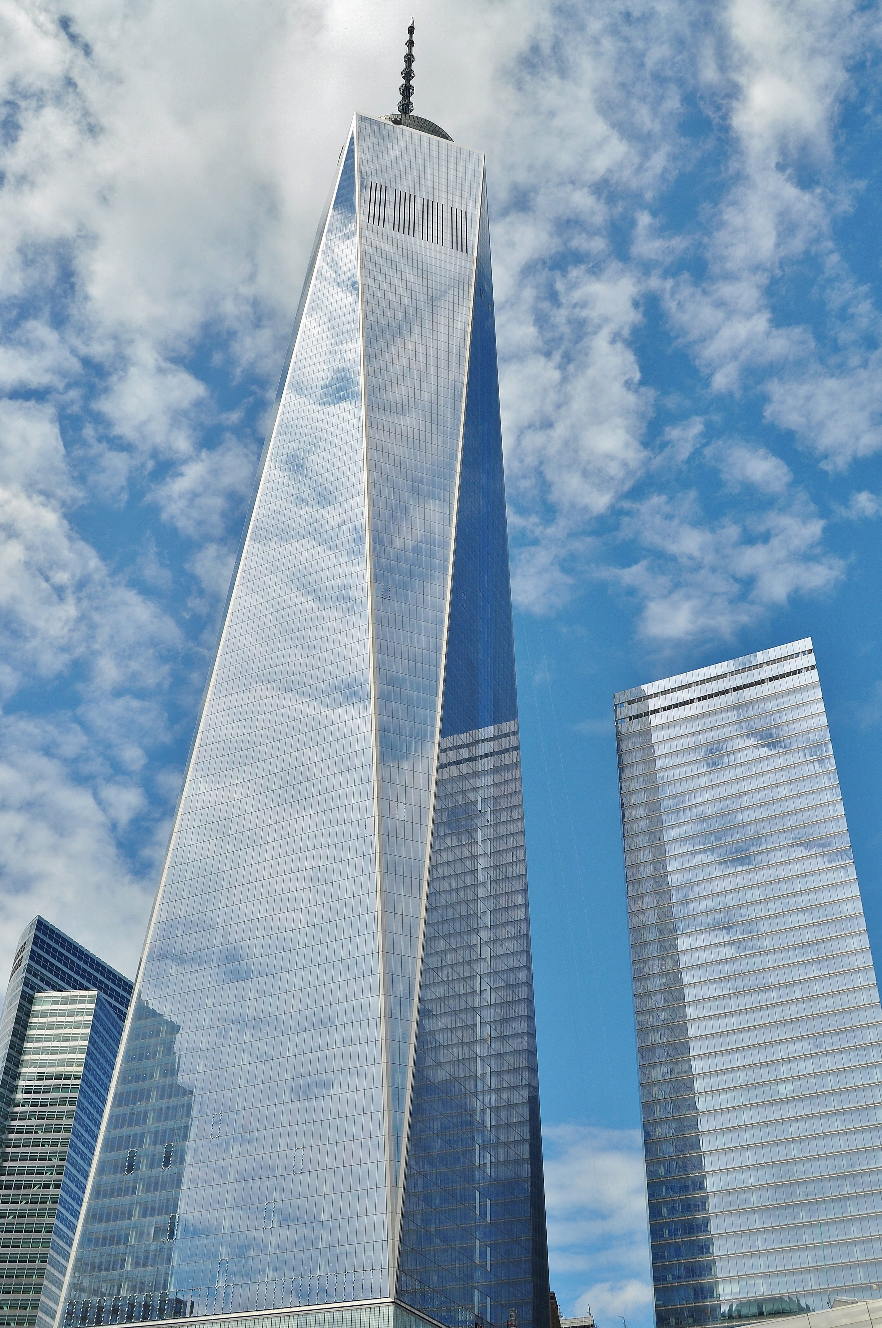 building exterior, shapes, blue, curtain, engineering, one world trade center, building, office building exterior, skyscraper, city, tower, modern, skyline, Phone HD Wallpaper