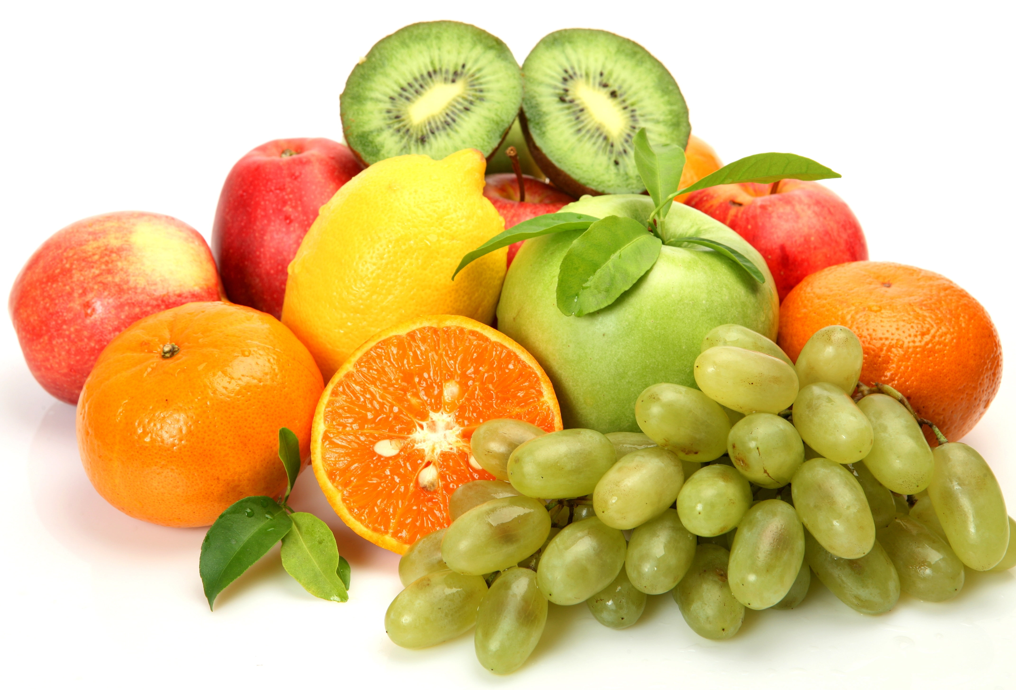 citrus, lemon, tangerines, fruit, kiwi, berries, grapes, apples, 4K, HD Wallpaper