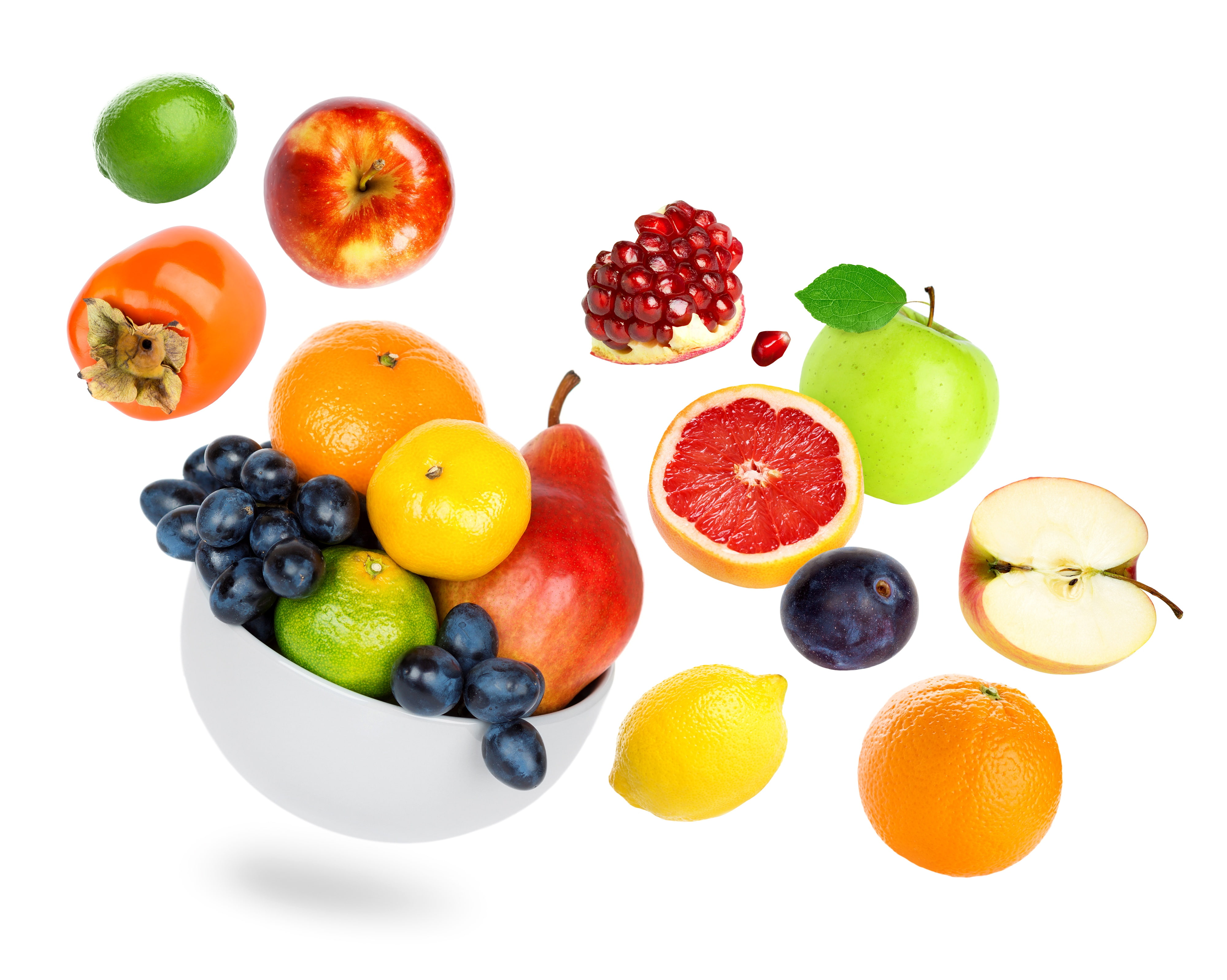 apples, lemon, garnet, grapefruit, orange, 4K, grapes, fruit, HD Wallpaper