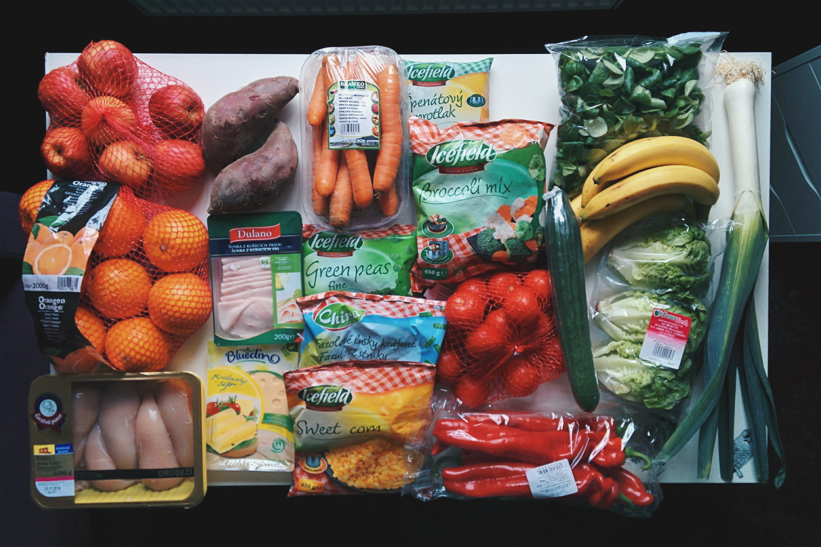 no people, carrot, wellbeing, orange, 2K, full, vegetables, banana, variation, high angle view, freshness, large group of objects, fruit, still life, top view, HD Wallpaper