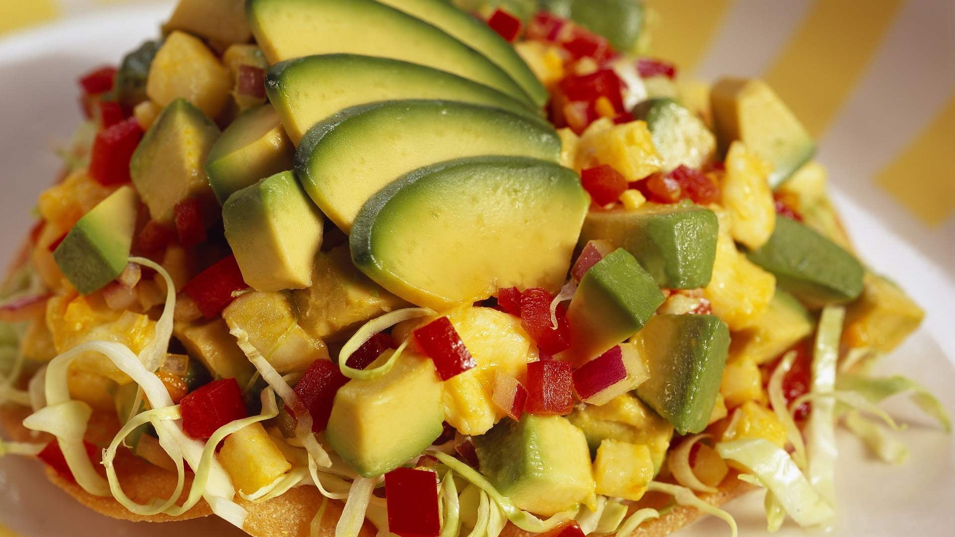 salad, food and drink, avocado, close-up, vegetables, ready-to-eat, fruit, breakfast, indoors, tropical fruit, chopped, healthy eating, fruits, dinner, HD Wallpaper
