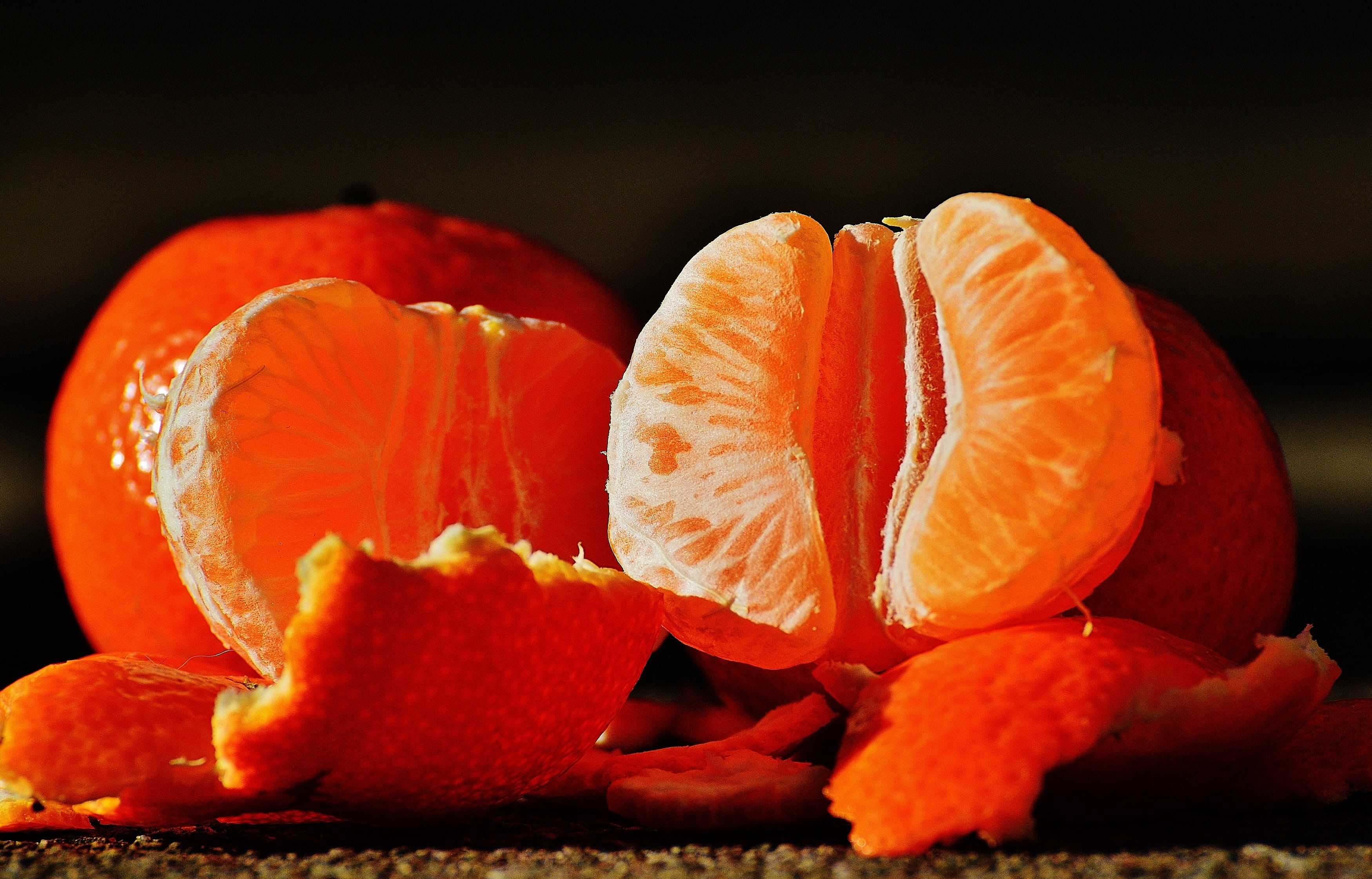 ripe, black background, fruits, frisch, healthy, cross section, studio shot, fruit, no people, tangerines, wellbeing, close-up, tangerine, still life, slice, HD Wallpaper