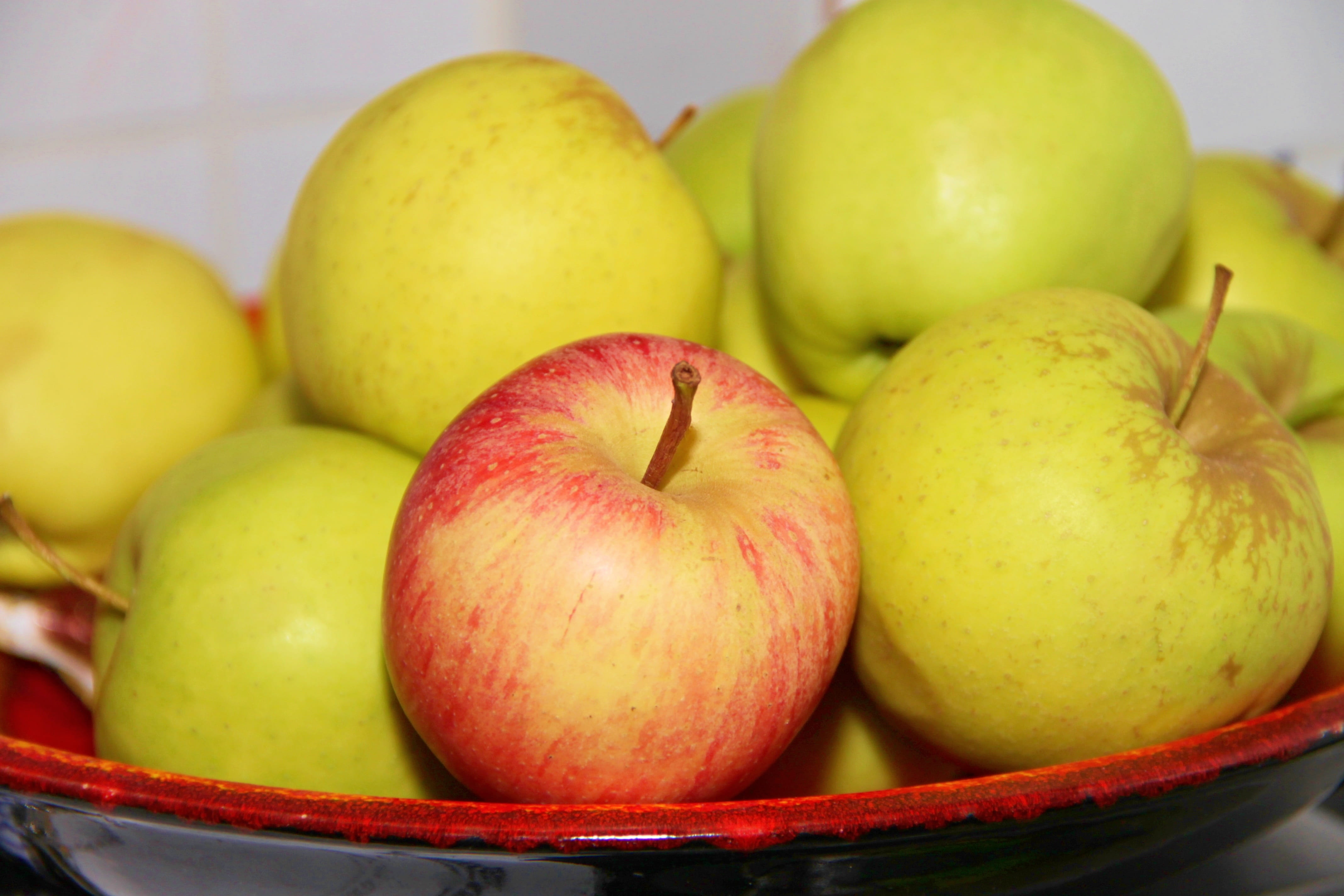healthy, delicious, indoors, apples, fruit bowl, sweet, green, wellbeing, frisch, culture of apple, apple peel, rich in vitamins, red, kernobstgewaechs, HD Wallpaper