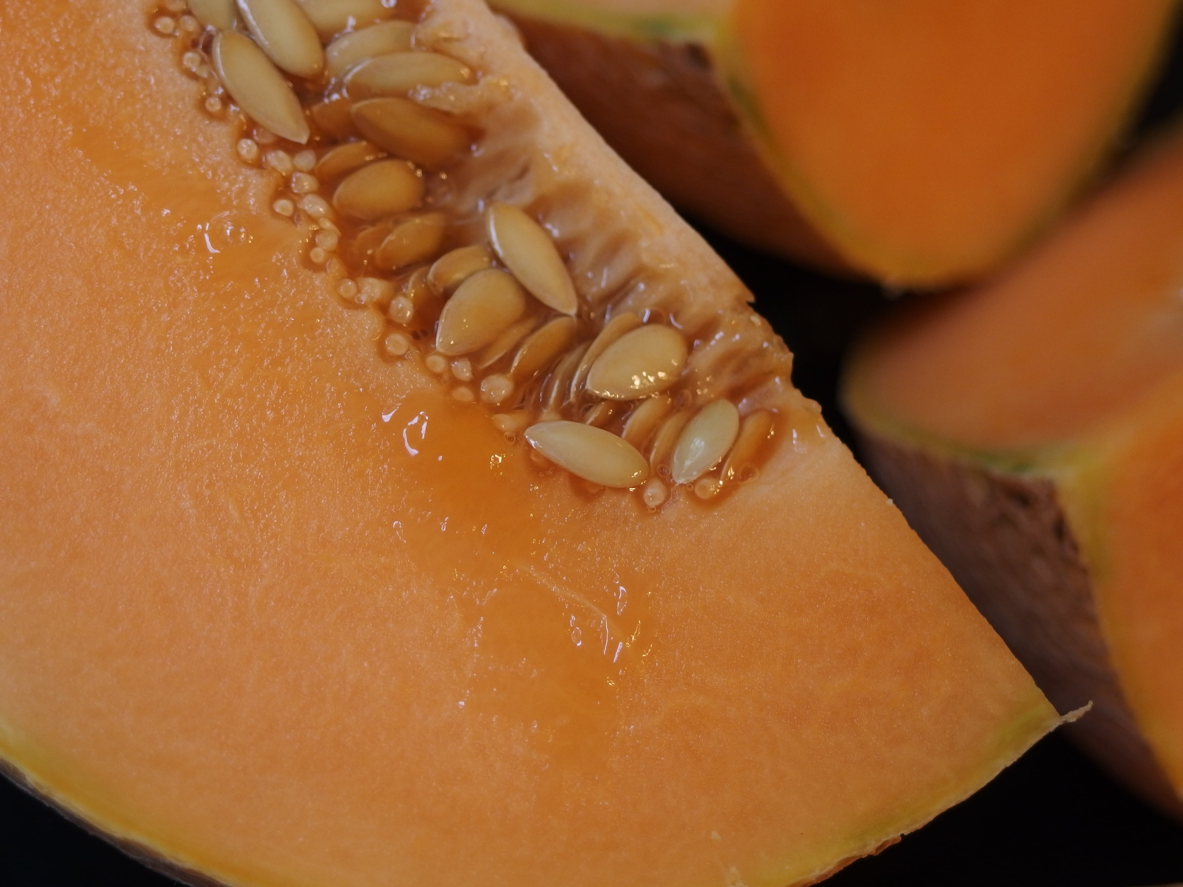 orange color, freshness, dessert, high angle view, temptation, healthy eating, seed, sweet food, indoors, indulgence, focus on foreground, cantaloupe, no people, HD Wallpaper