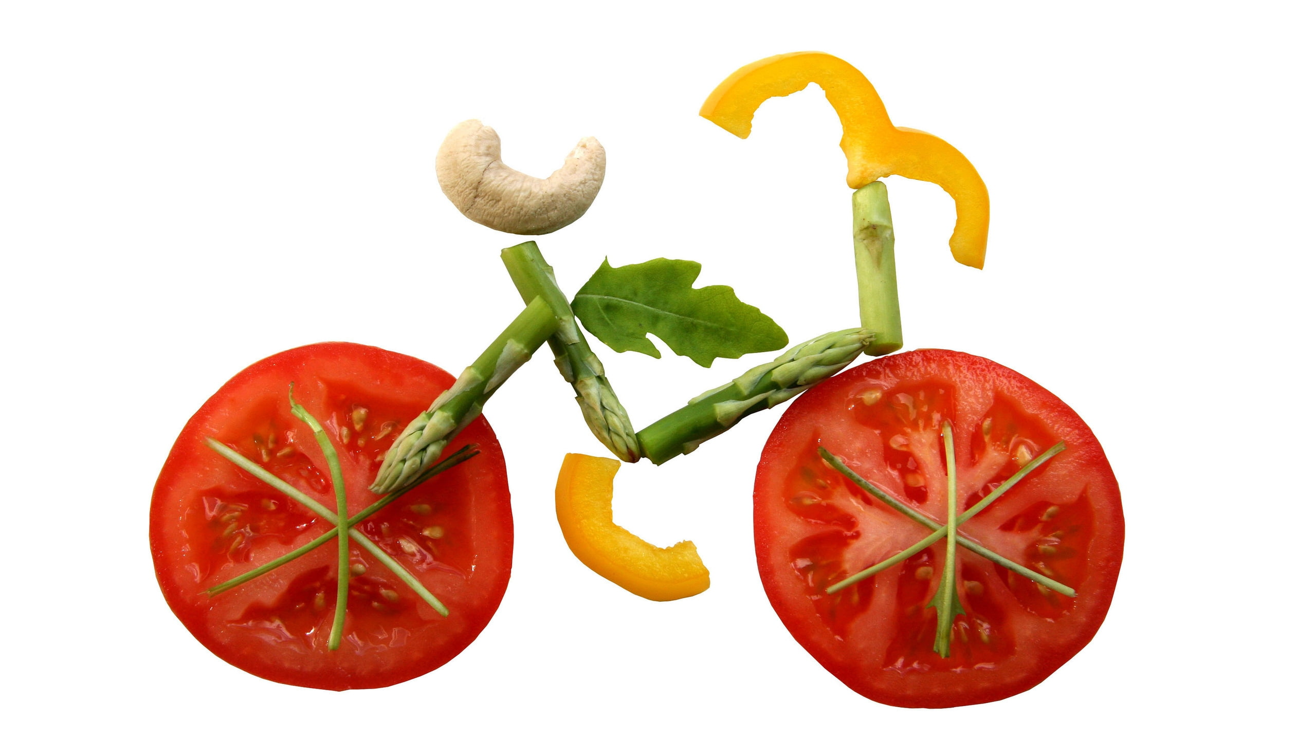 bicycle, vegie, funny, asparagus, 2K, tomato, pepper, HD Wallpaper
