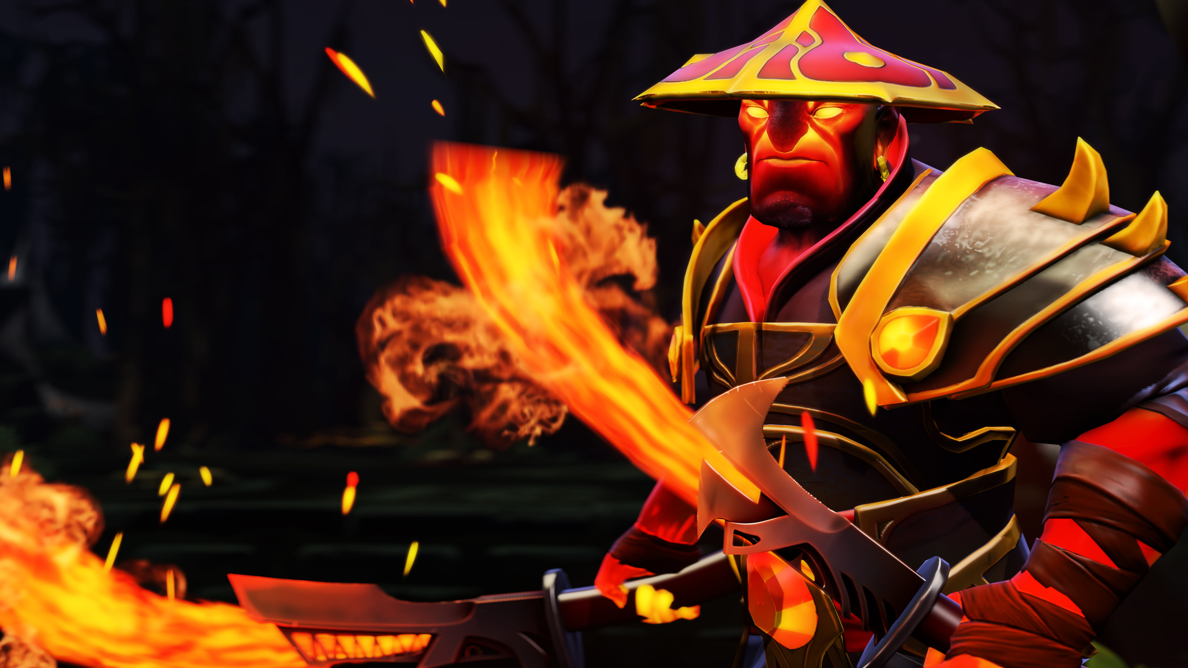 4K, fire - natural phenomenon, flame, incidental people, standing, art, heroes, occupation, glowing, focus on foreground, night, holding, fire, swords, HD Wallpaper