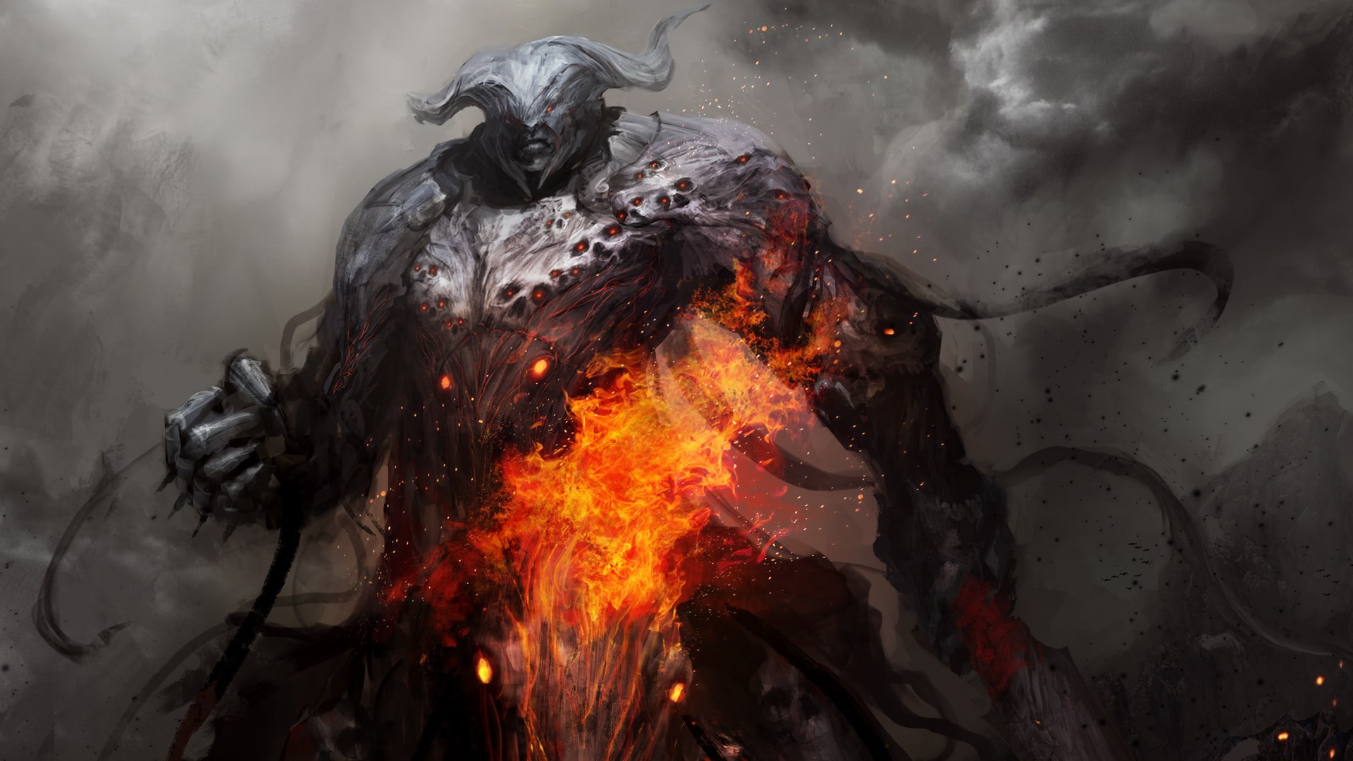 warrior, fire, demon, souls, 1080P, Stone, HD Wallpaper