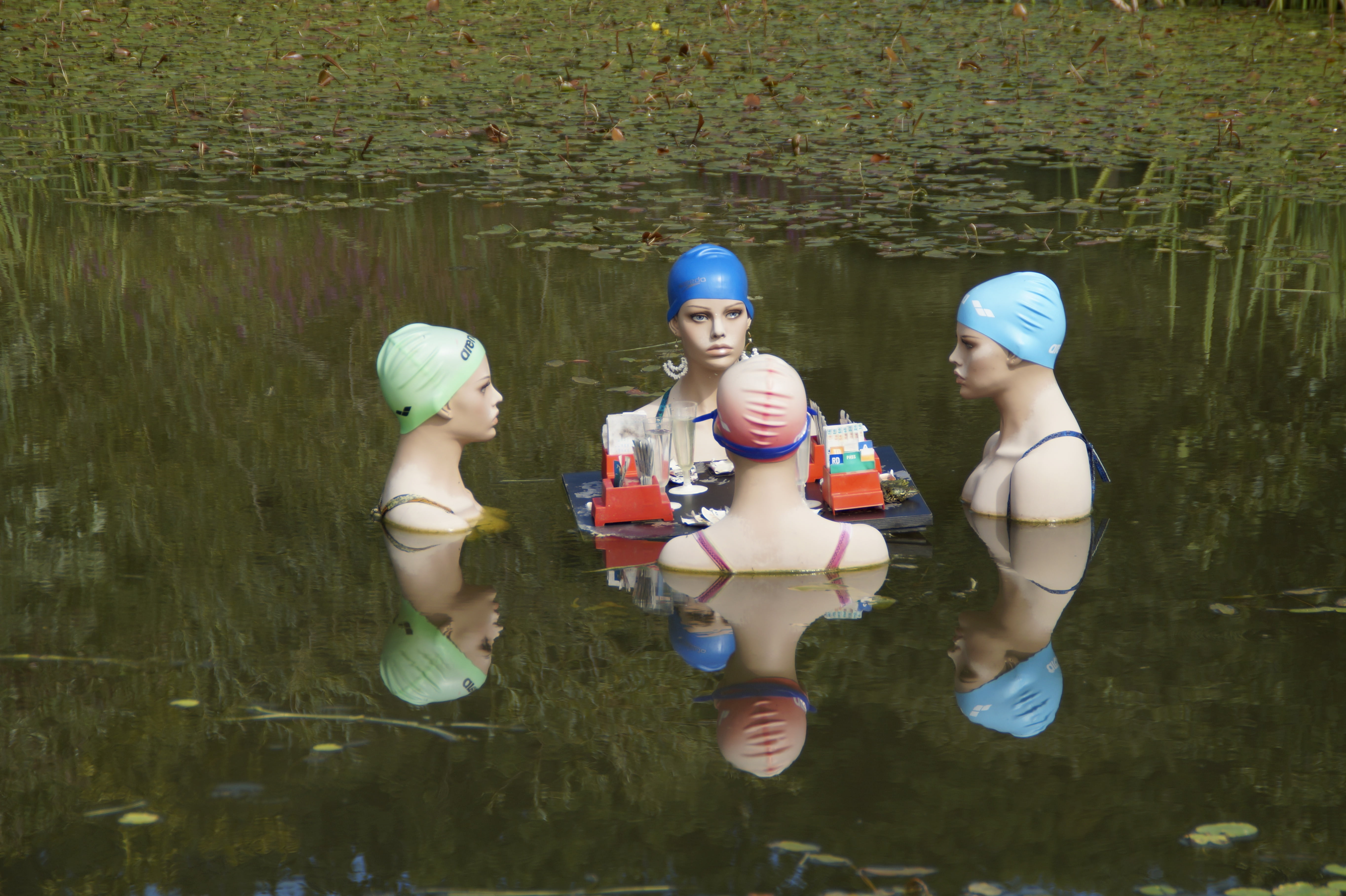 women, art object, day, bathing mermaids, sitting, outdoors, real people, 5K, gambling, female, talk, ulm, childhood, group of people, mermaid, tree, pond, HD Wallpaper
