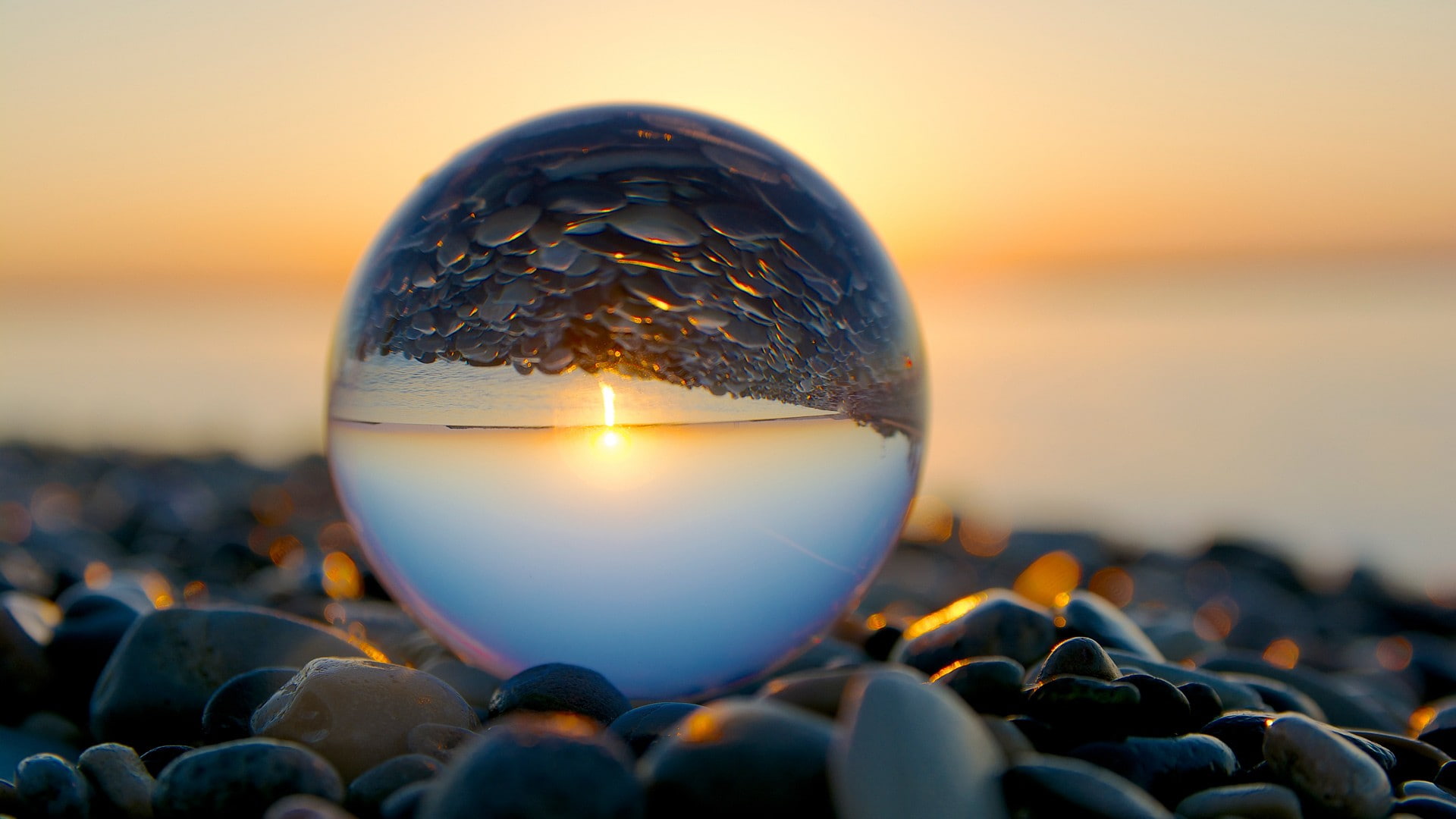 sunset, close-up, forecasting, crystal ball, land, 1080P, rock, floating on water, water, horizon, reflection, outdoors, no people, beauty in nature, sky, HD Wallpaper