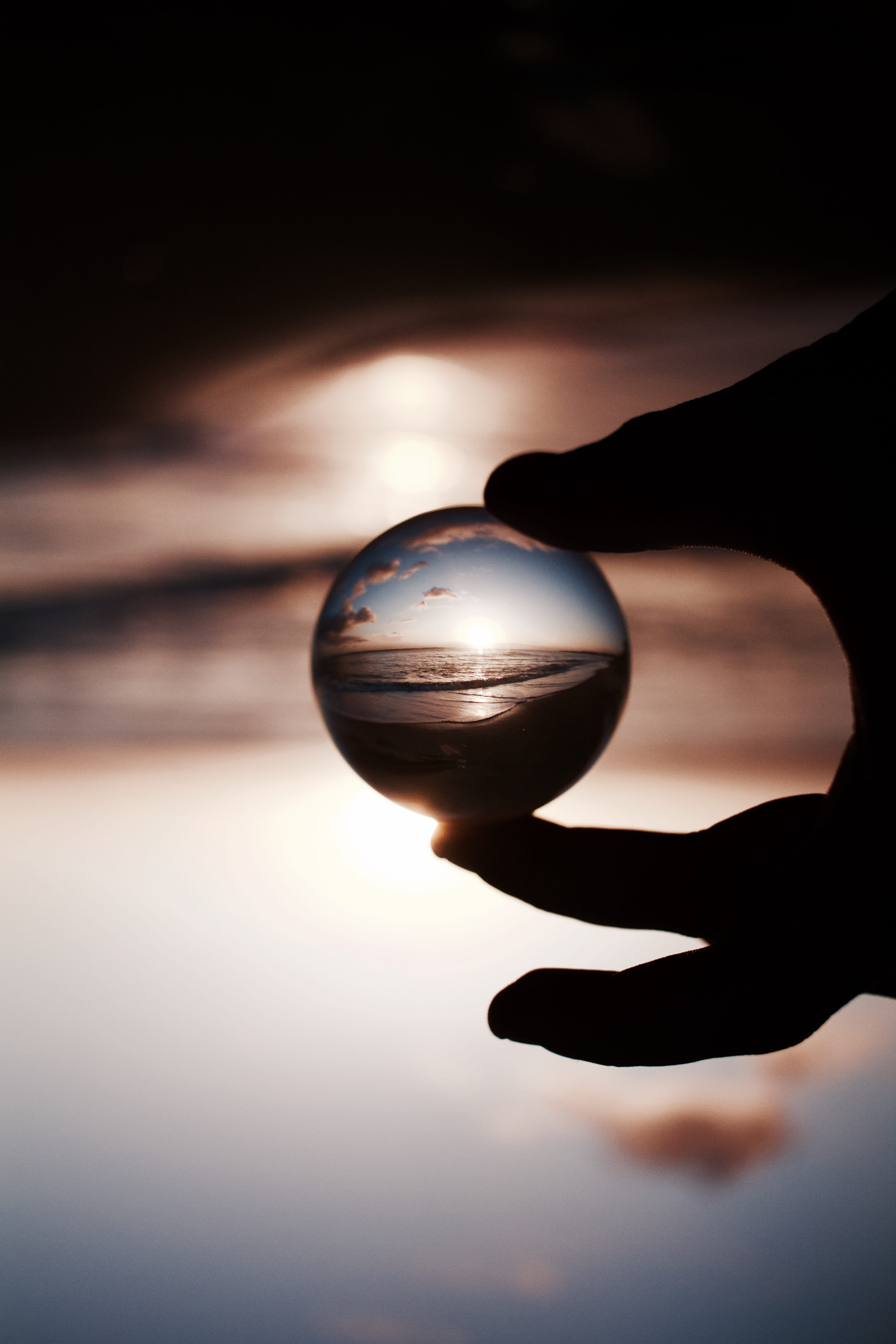 glass - material, dusk, reflection, fortune telling, seat, 5K, transparent, picture, forecasting, human body part, outdoors, close-up, selective, glass ball, Phone HD Wallpaper