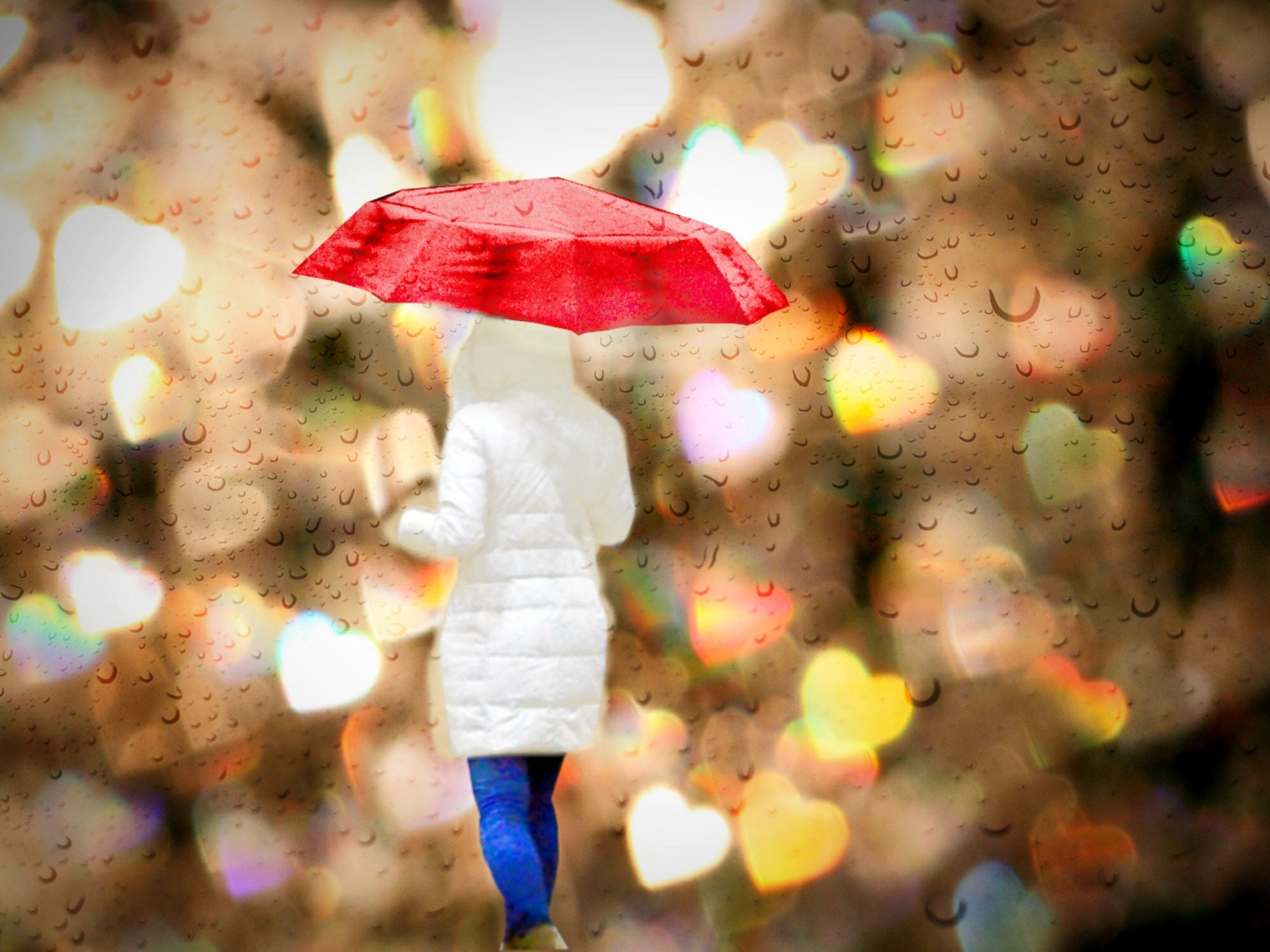 drip, day, white, stand in the rain, standing, security, woman, raindrop, adult, one person, protection, leisure activity, heart, jacket, umbrella, nature, HD Wallpaper