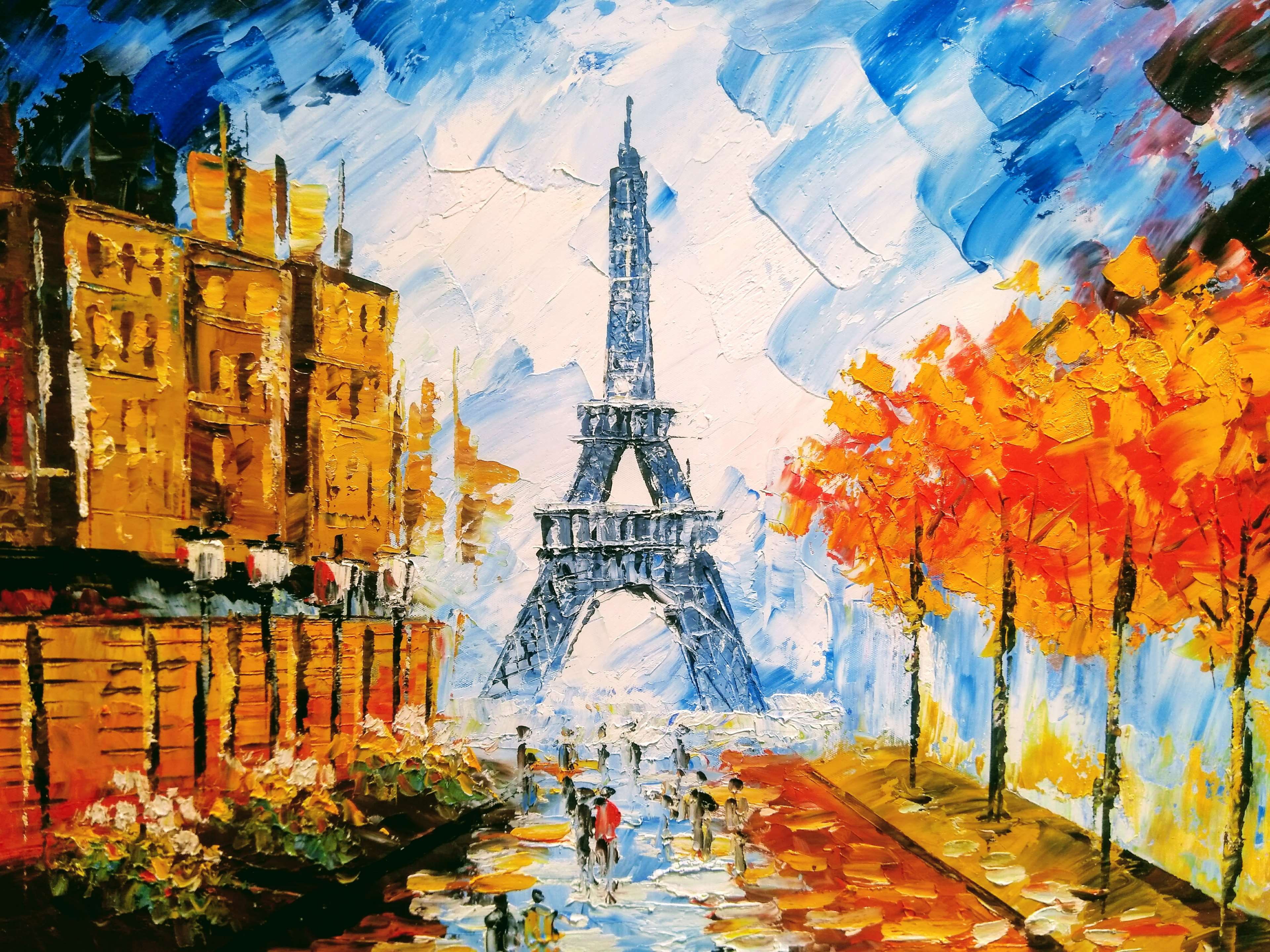 travel destinations, eiffel tower, paint, human representation, artistic, creativity, history, orange color, outdoors, building exterior, tower, buildings, HD Wallpaper