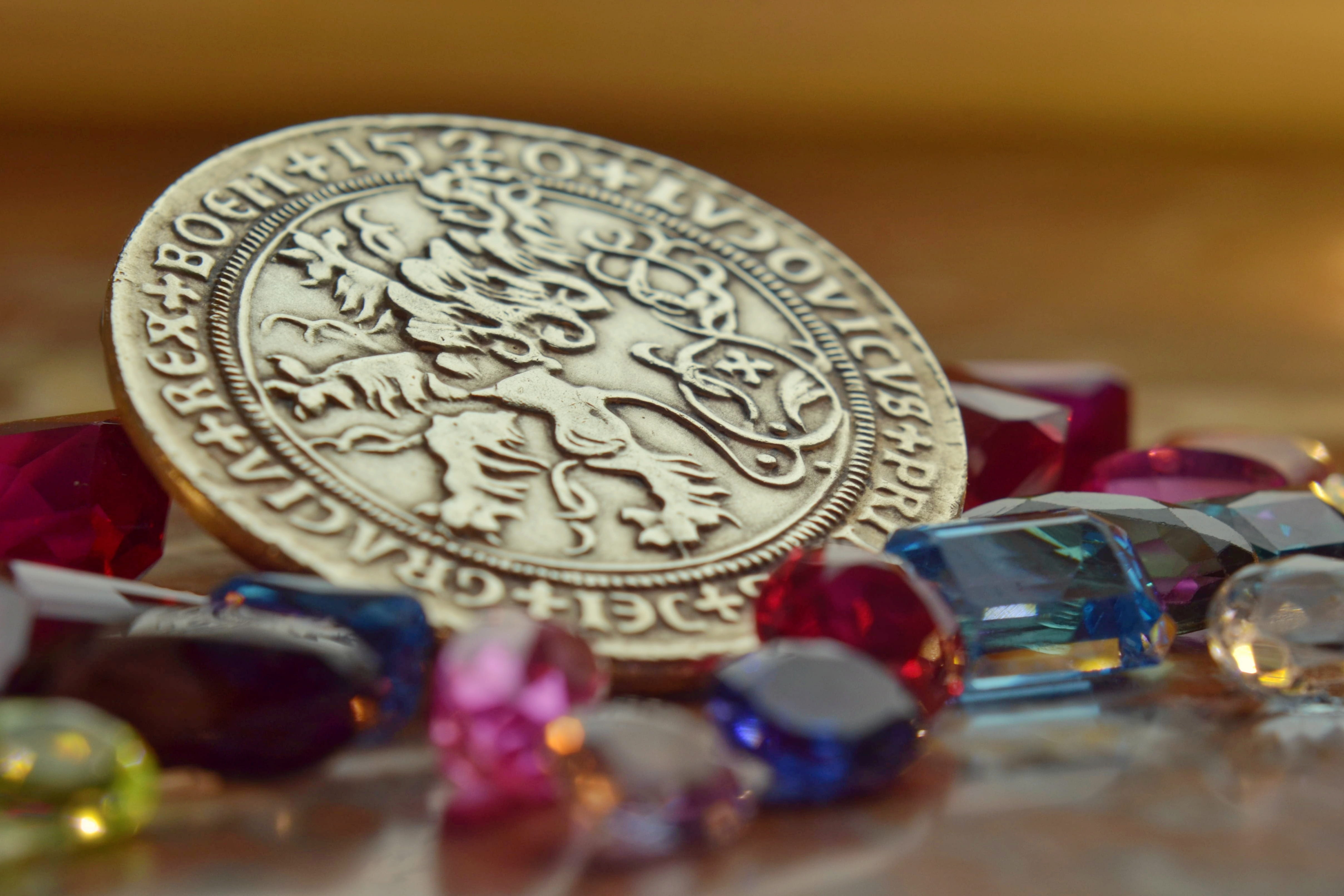 stones, collection, currency, close-up, group of objects, fortune, stone, coin, money, the value of the, luxury, wealth, metal, indoors, 4K, variation, HD Wallpaper