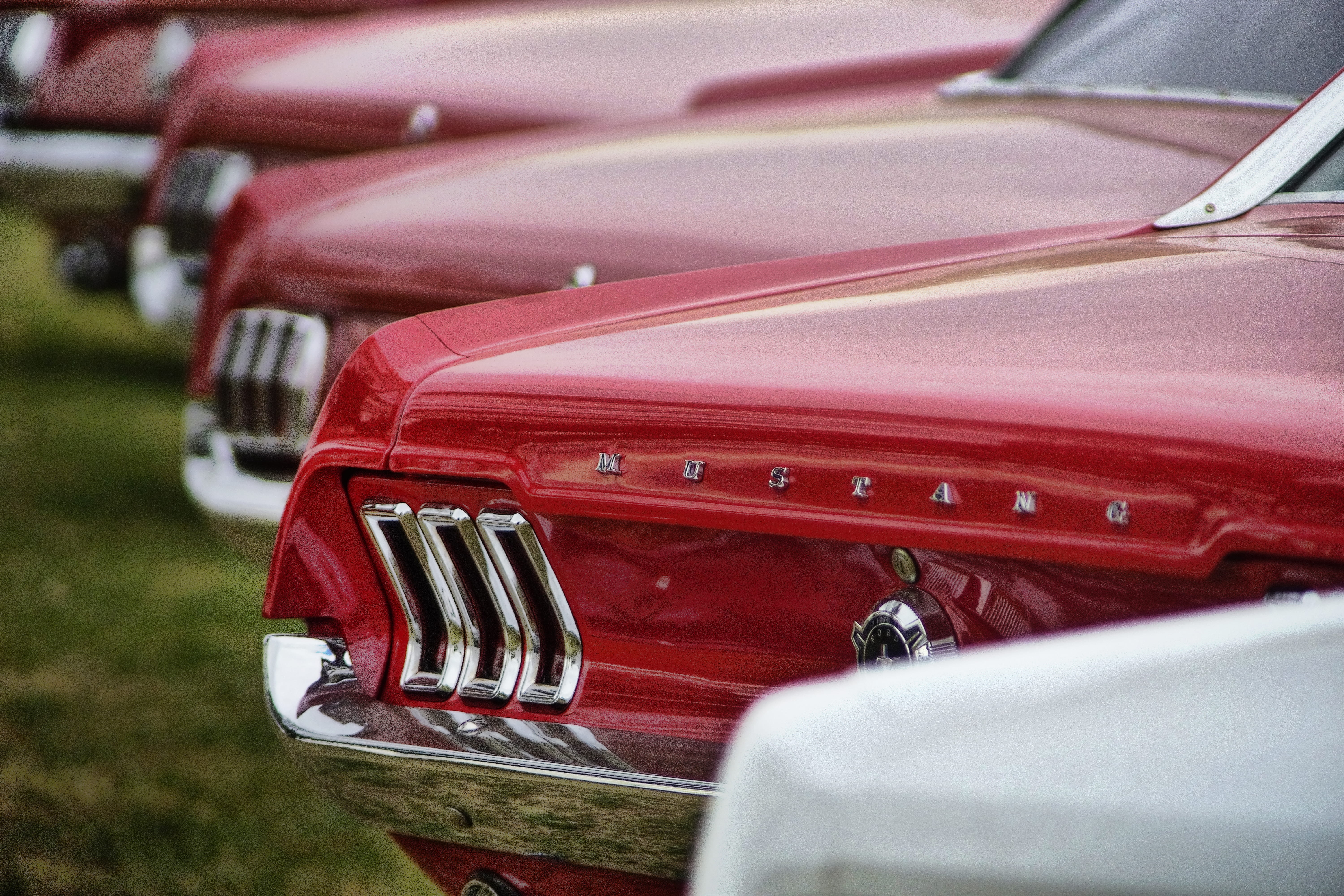 convertible, selective focus, mustangs, red, headlight, focus on foreground, pink color, mode of transportation, no people, car, transportation, metal, HD Wallpaper