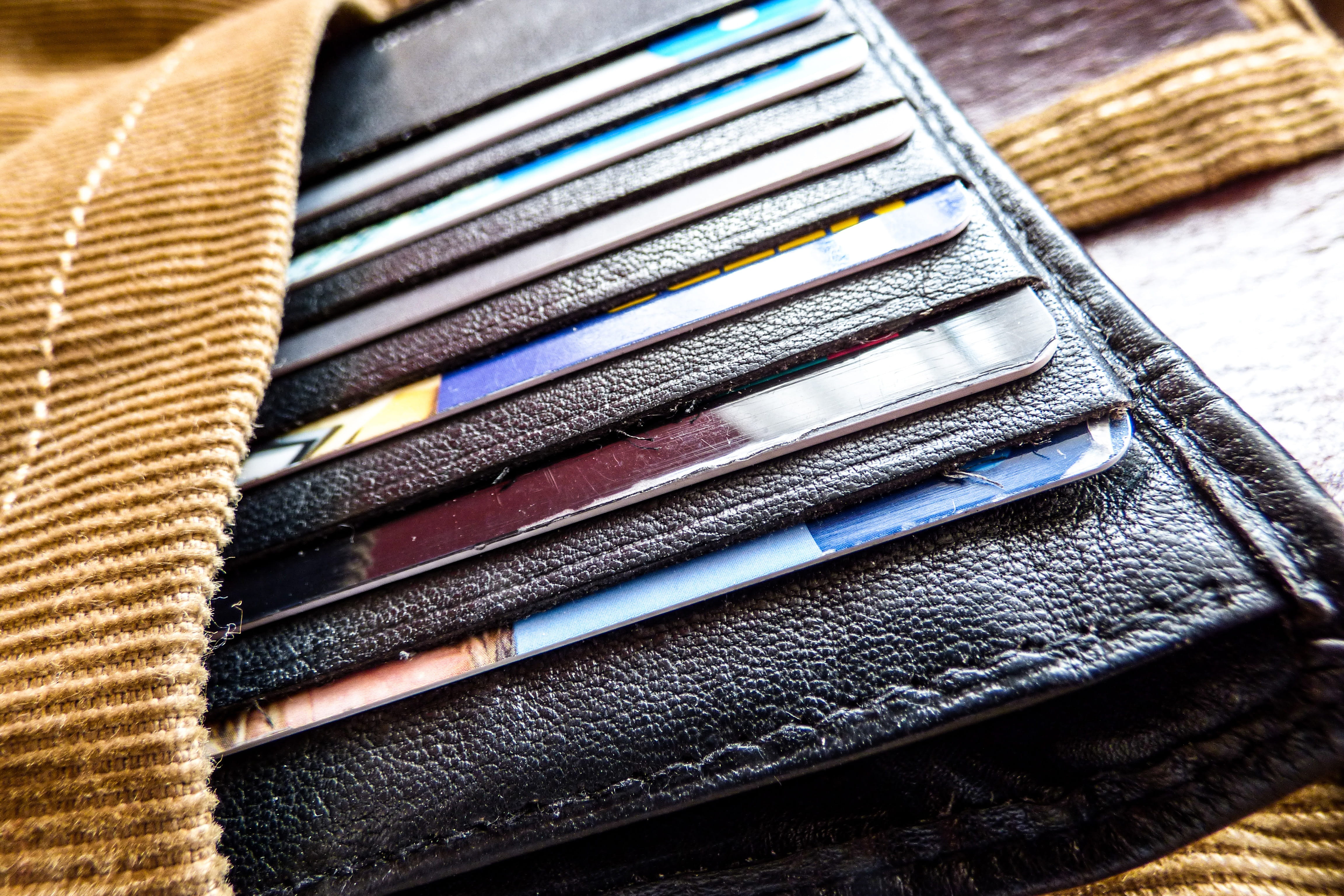 clothing, 4K, textile, high angle view, order, group of objects, credit Cards, choice, multi colored, no people, still life, indoors, credit Card, backgrounds, HD Wallpaper