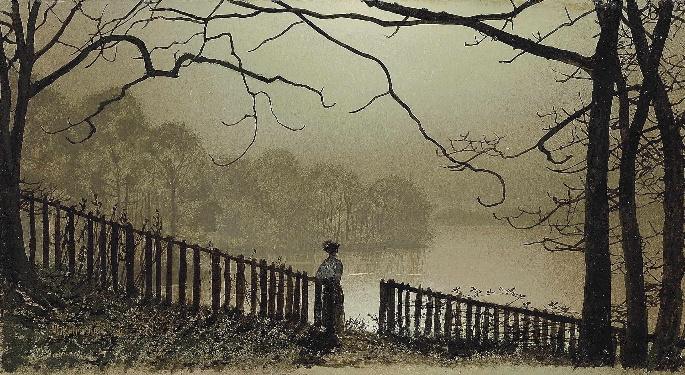 picture, John Atkinson Grimshaw, 1080P, Lake Waterloo. Park Roundhay. Leeds, landscape, HD Wallpaper