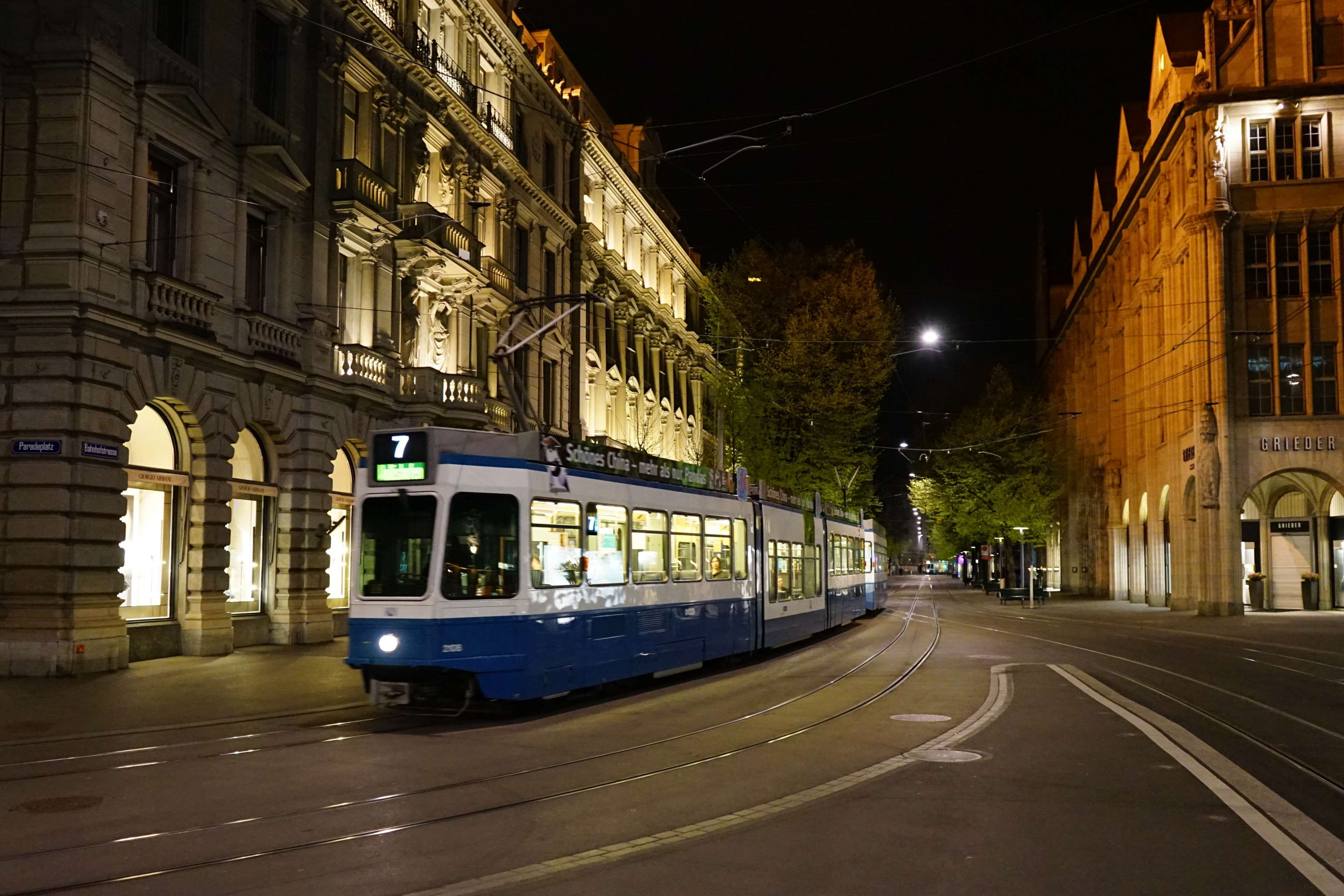 zurich, night, city, tram lines, railroad track, building exterior, mode of transportation, street, transportation, architecture, incidental people, track, HD Wallpaper