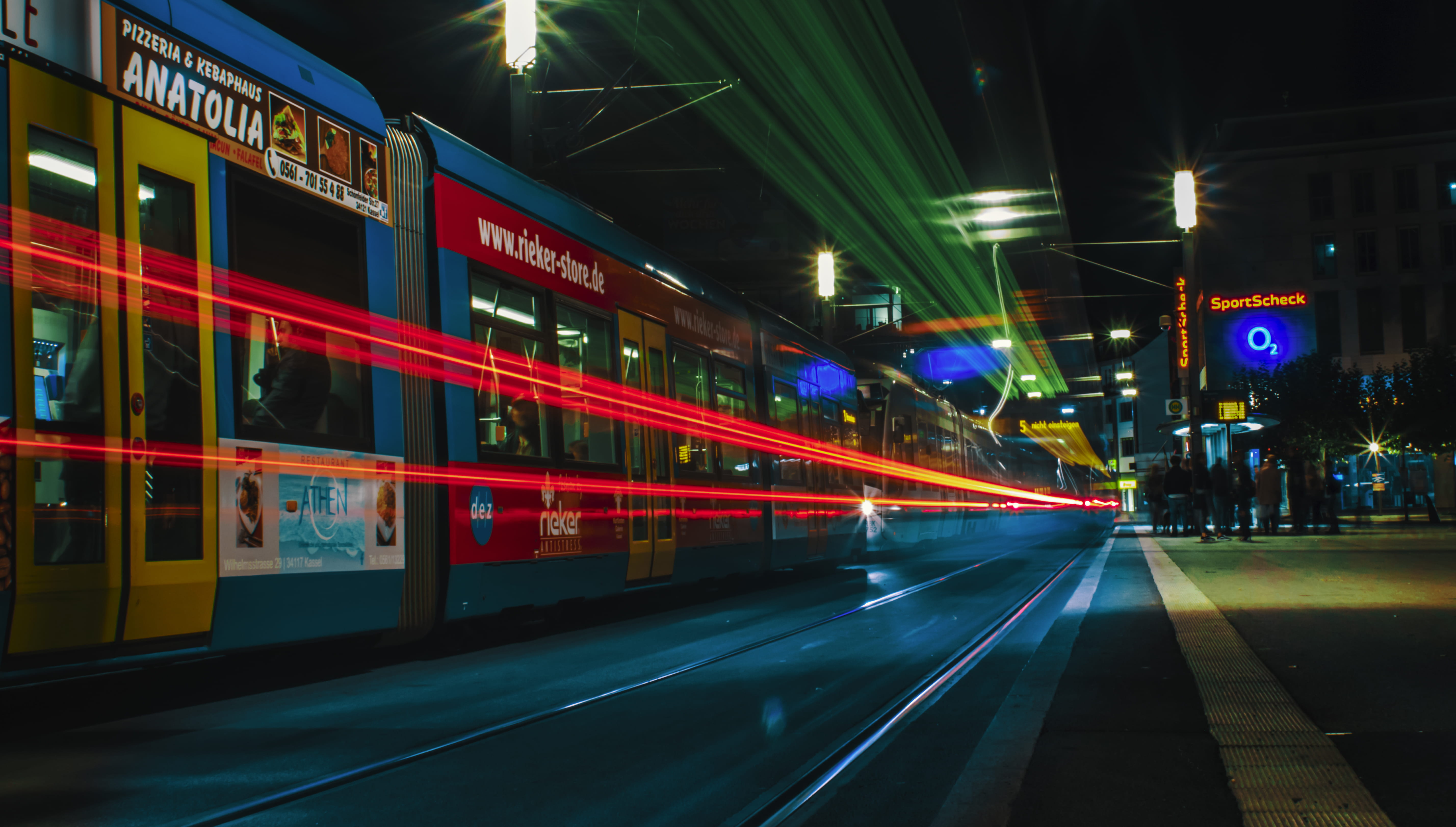 evening, lapse, sign, outdoors, road, public transportation, photography, light trail, roadway, long-exposure, nighttime, transportation system, tram lines, HD Wallpaper