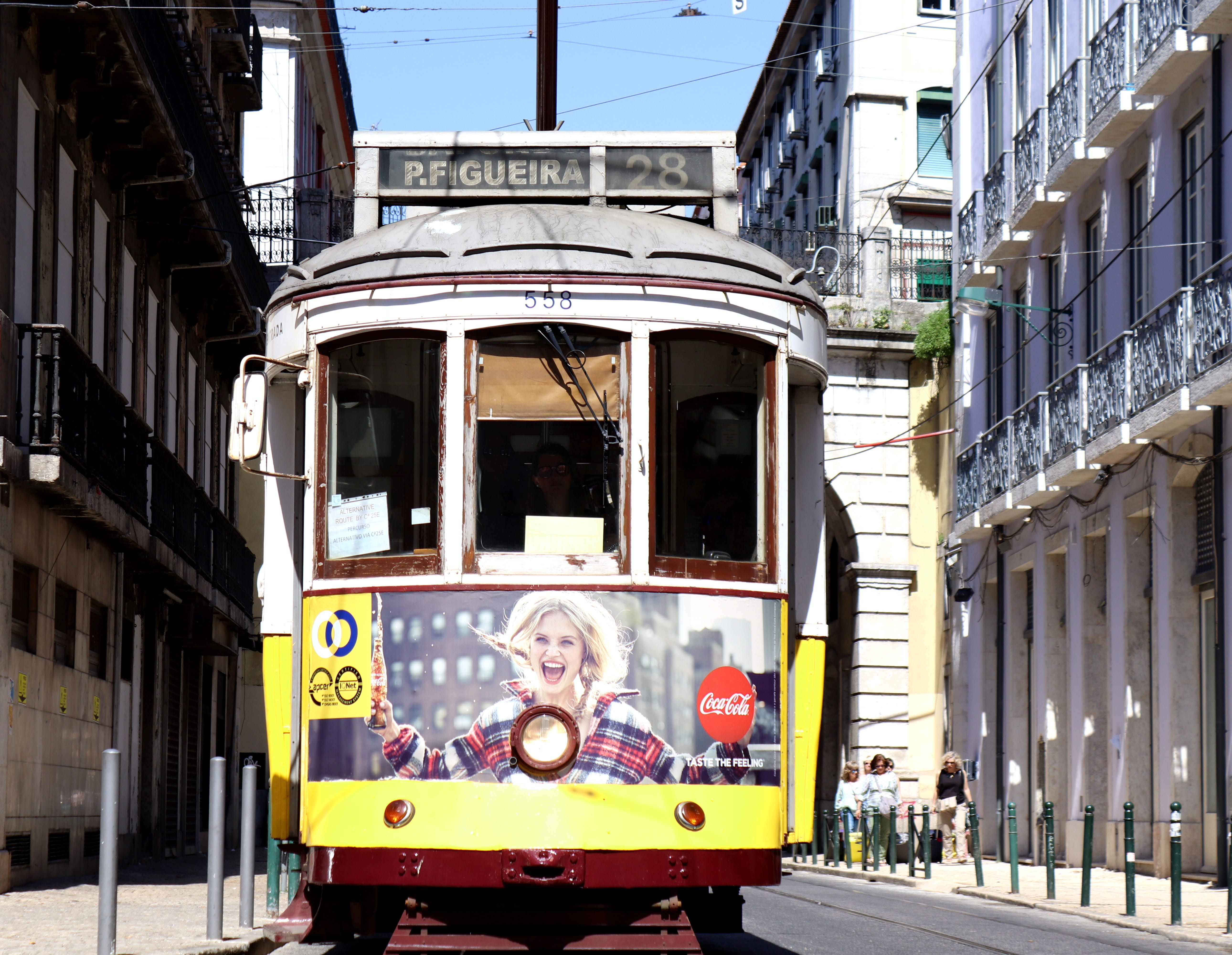 yellow, day, street, traffic, building exterior, rail transportation, line 28, 5K, historic center, incidental people, lisbon, land vehicle, travel, vacations, HD Wallpaper