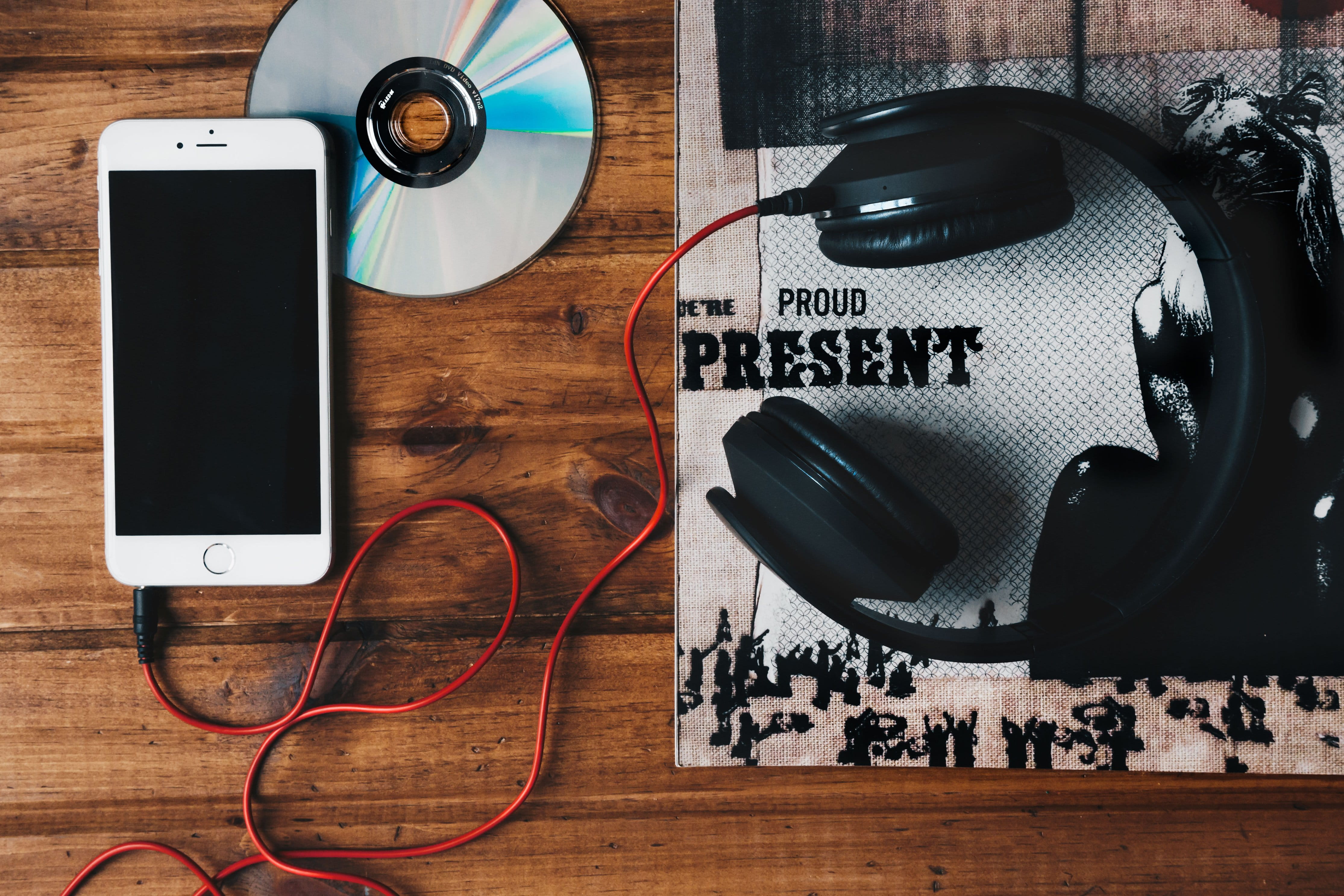 Sound, cable, 4K, headphones, Communication, Electronics, Technology, photo, black color, indoors, computer, personal accessory, still life, directly above, HD Wallpaper