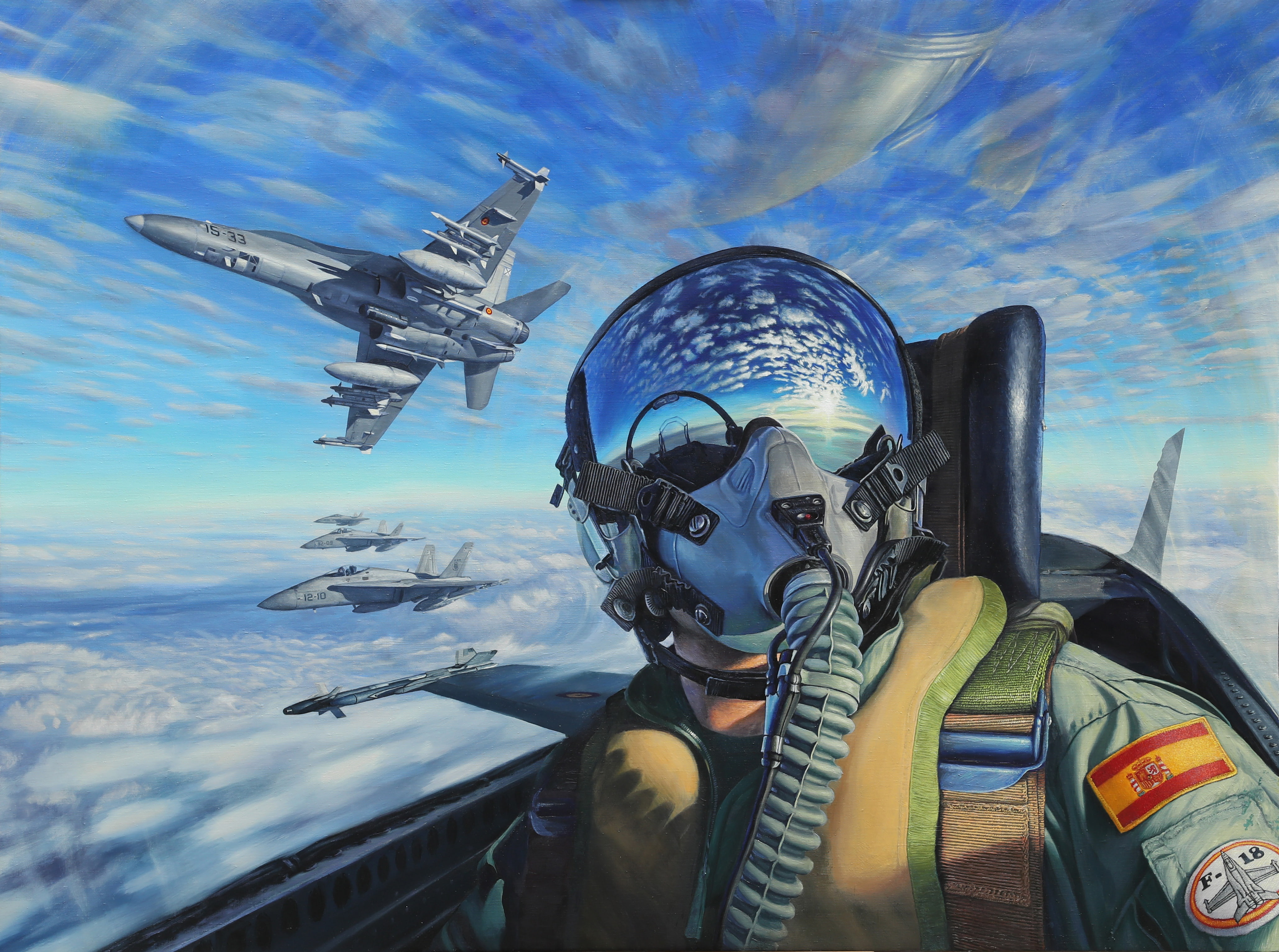 4K, painting, aircraft, cabin, pilot, the sky, HD Wallpaper