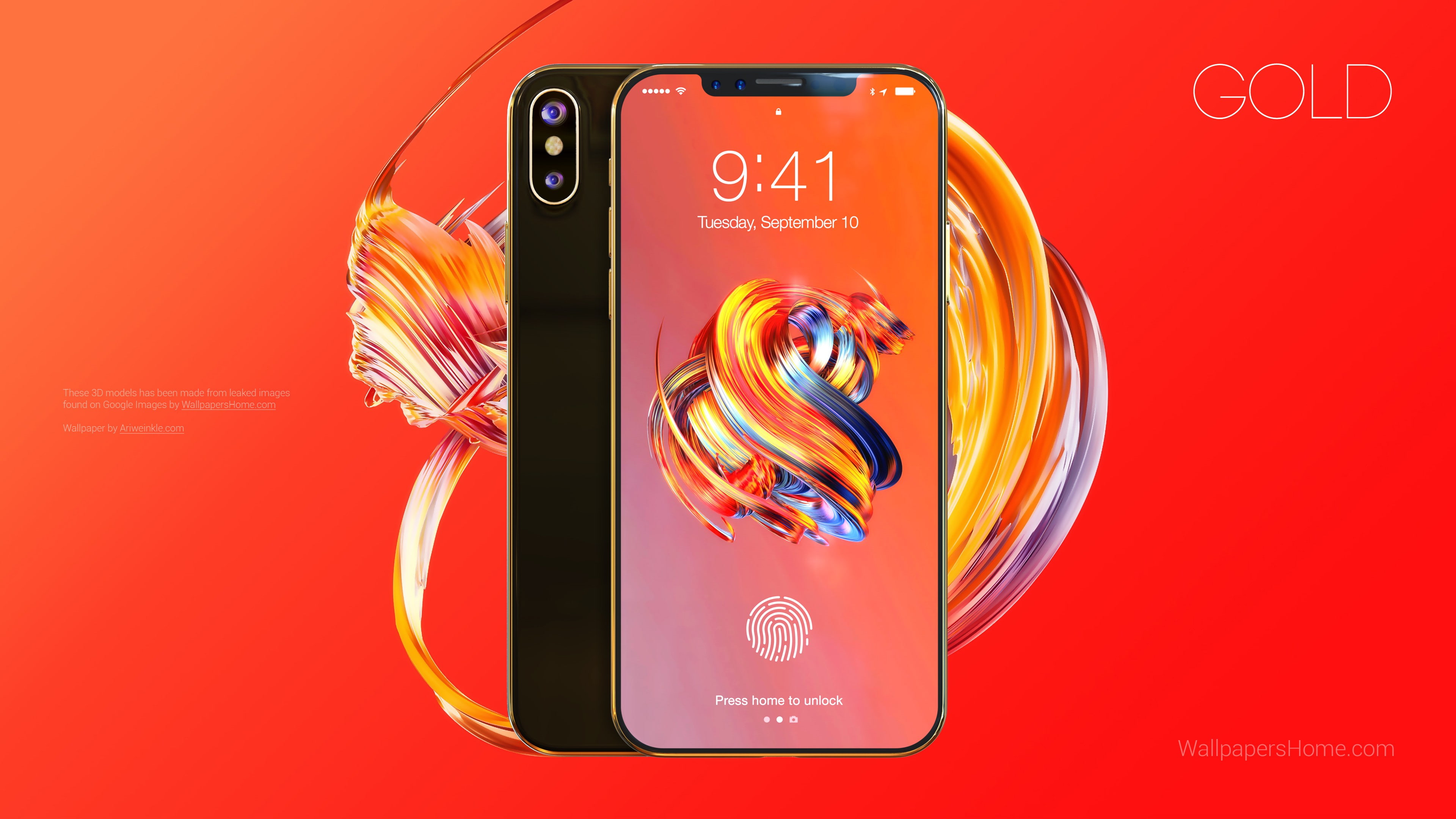 leaked, iPhone X, 3D, 4k, WWDC 2017, gold, 4K, HD Wallpaper