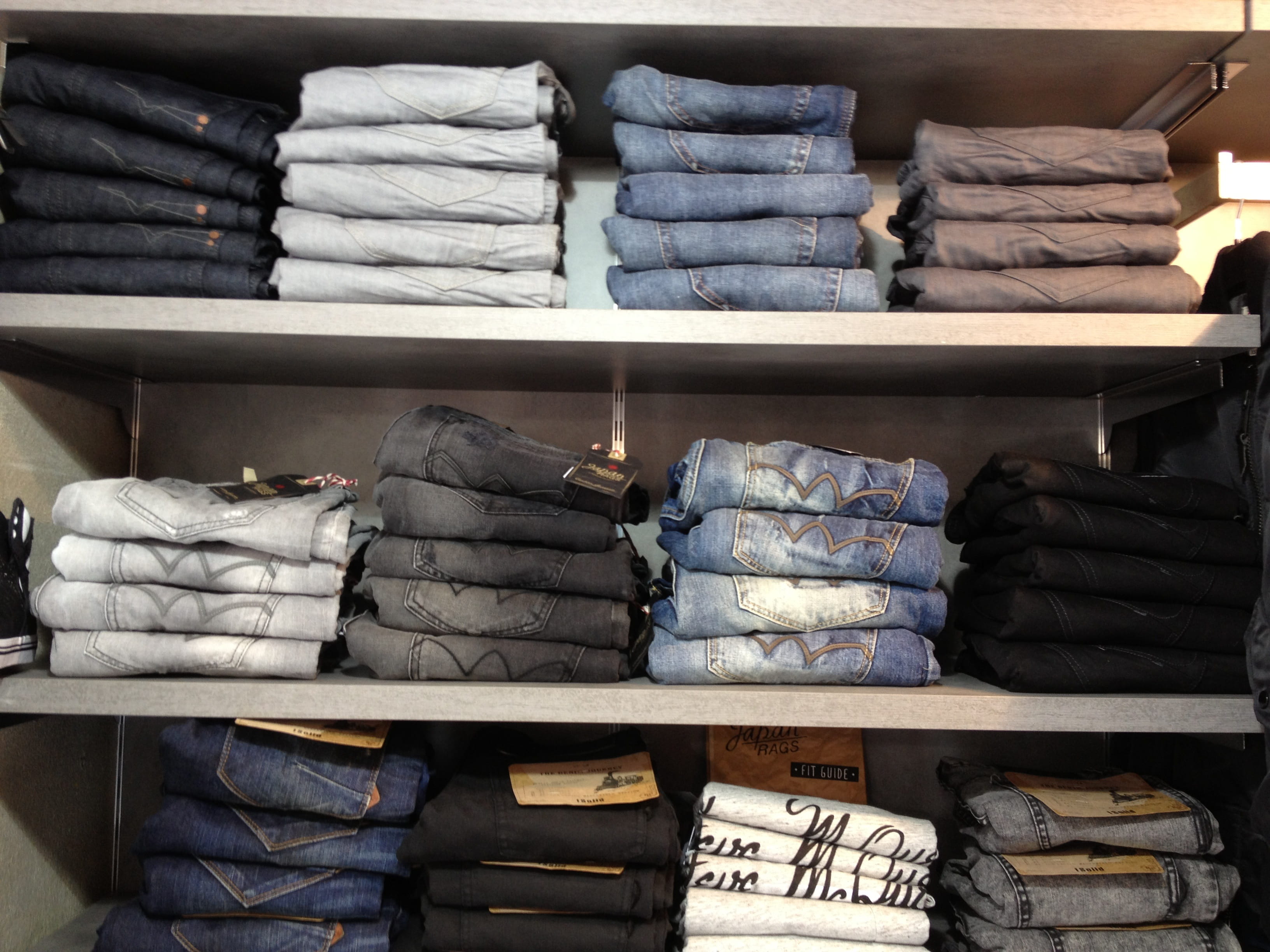 large group of objects, 2K, jean stack, shelf, shopping, collection, textile, variation, no people, retail, consumerism, indoors, shelves, Sale, choice, HD Wallpaper