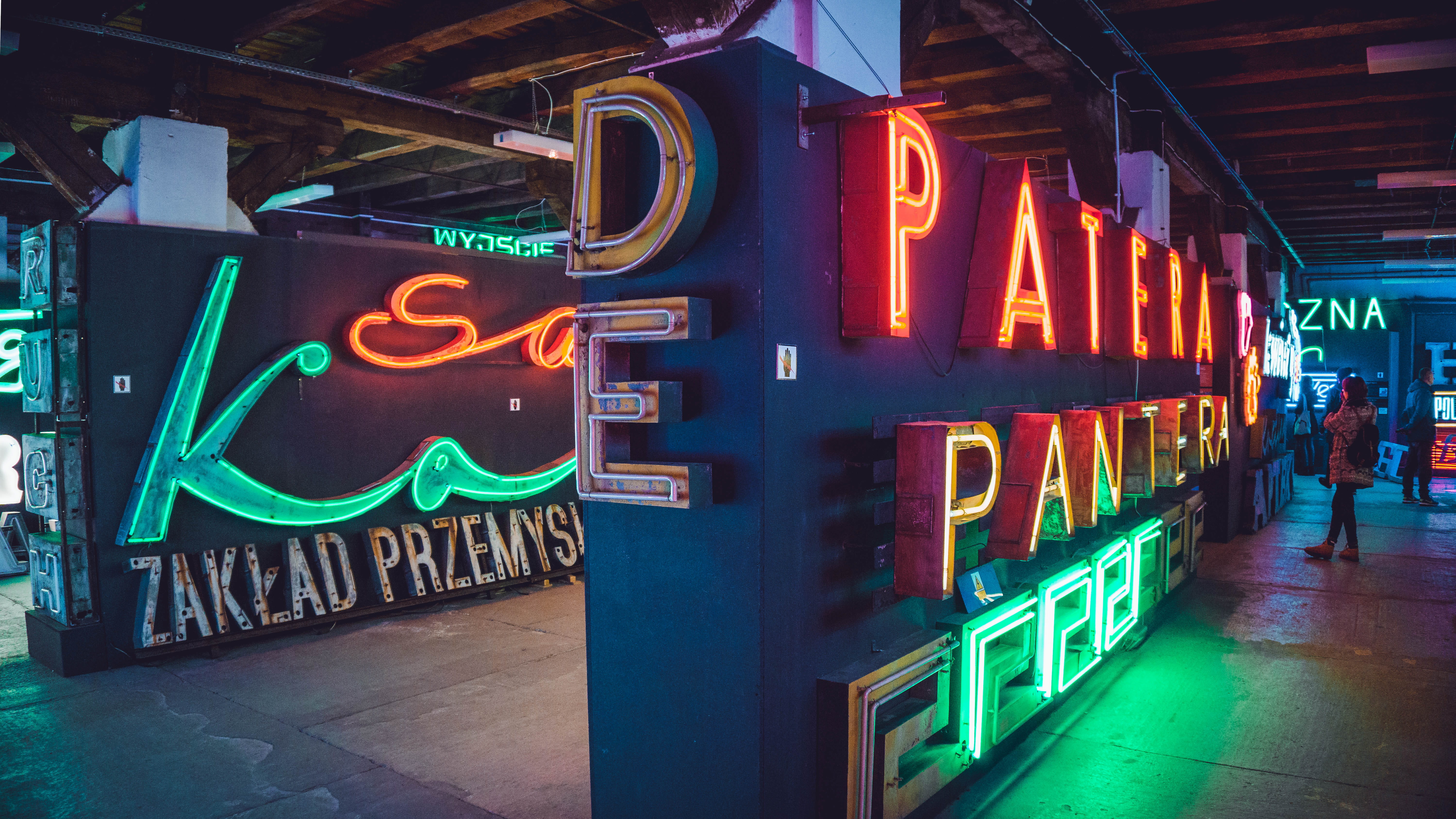 lighting equipment, nightlife, poland, leisure activity, western script, glowing, light, sign, 5K, group of people, commercial sign, night, store, museum, HD Wallpaper