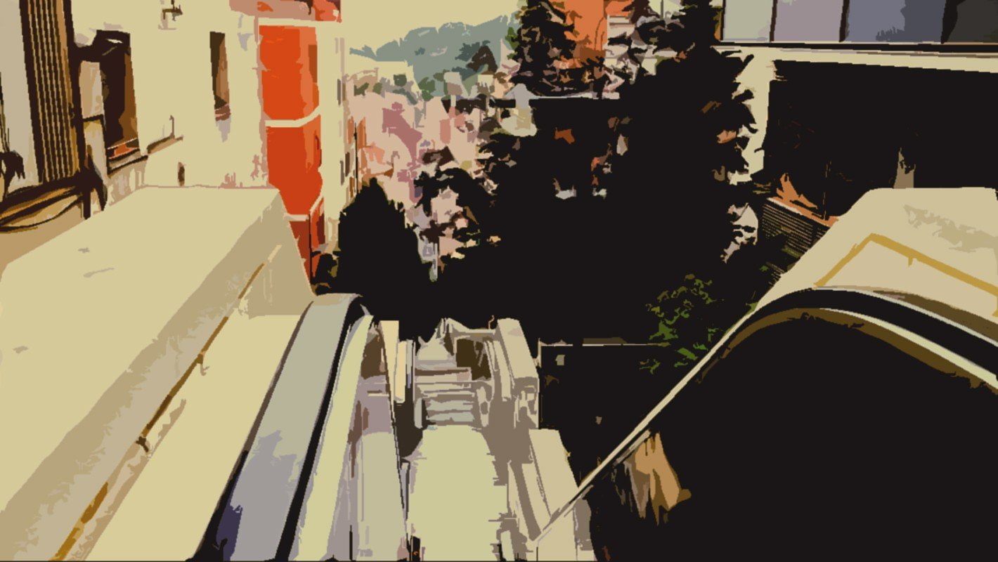 mode of transportation, day, city, Escalator, metal, sunlight, outdoors, land vehicle, leisure activity, travel, 720P, painting, public transportation, HD Wallpaper
