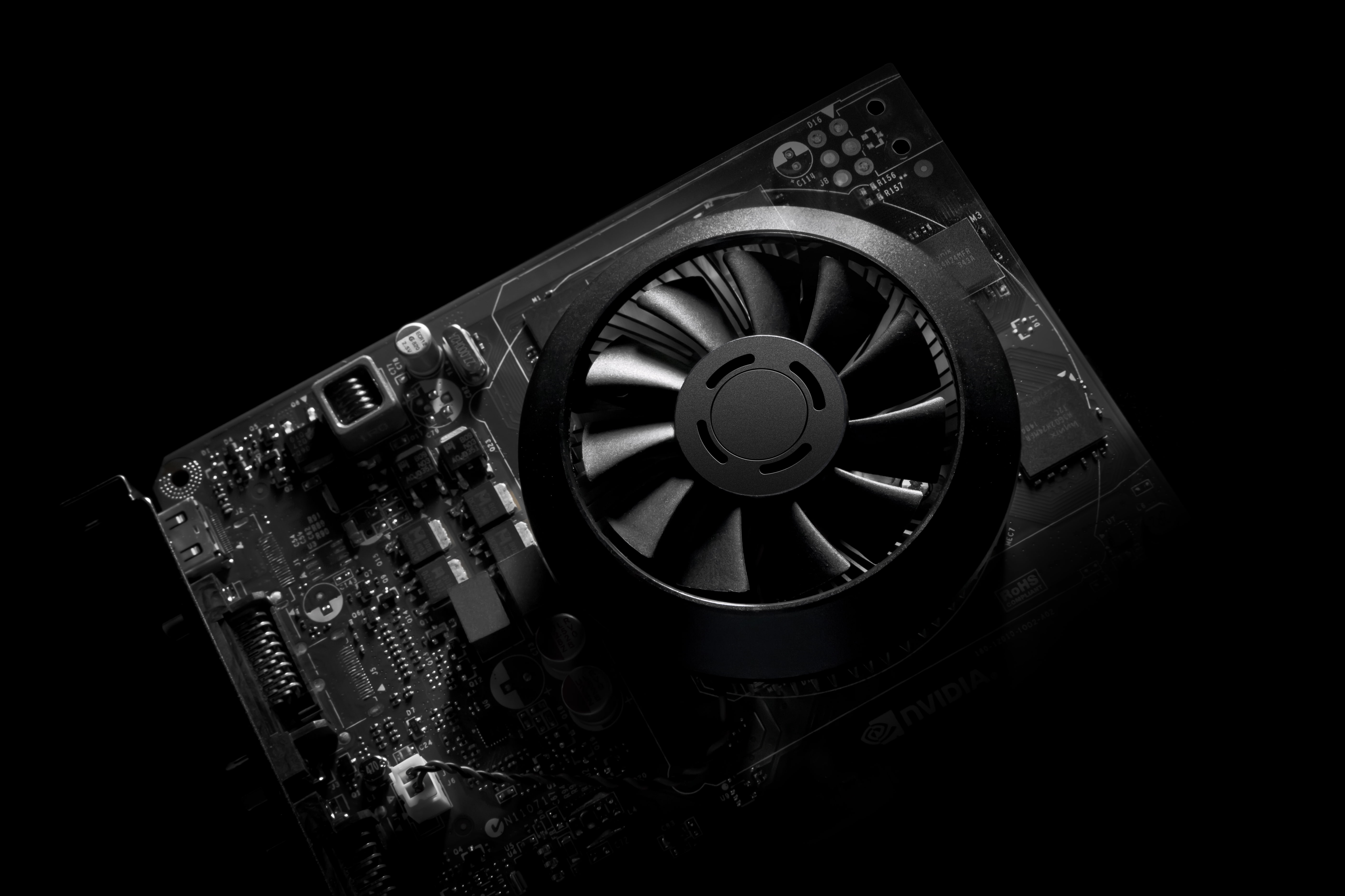 electronica, plastic, video card, 5K, black and white, cooler, HD Wallpaper