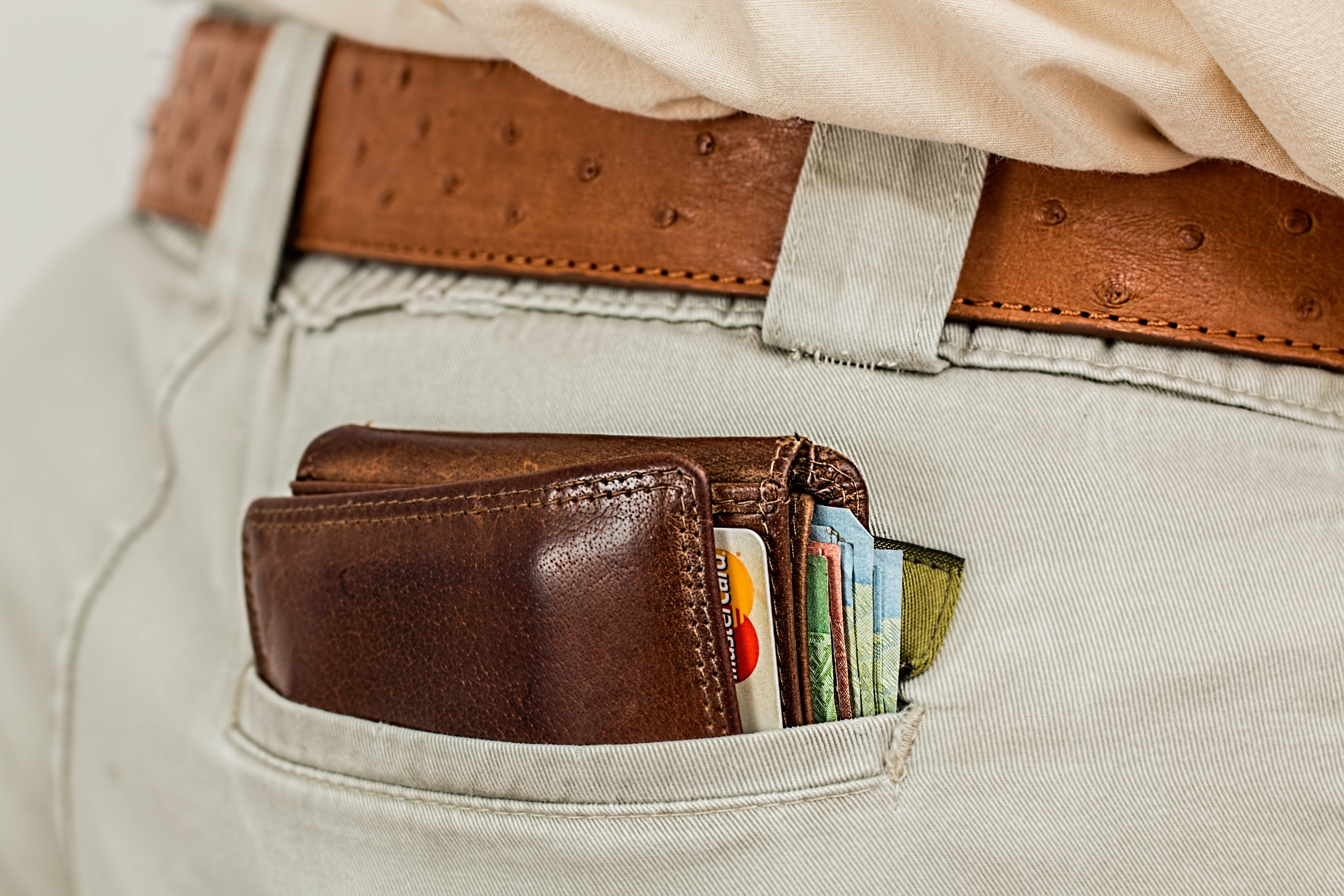 close-up, wealth, leather, finance, business, bifold, pocket, luggage, man, jeans, cash, purse, clothing, wallet, folded, brown, pickpocket, person, casual clothing, HD Wallpaper