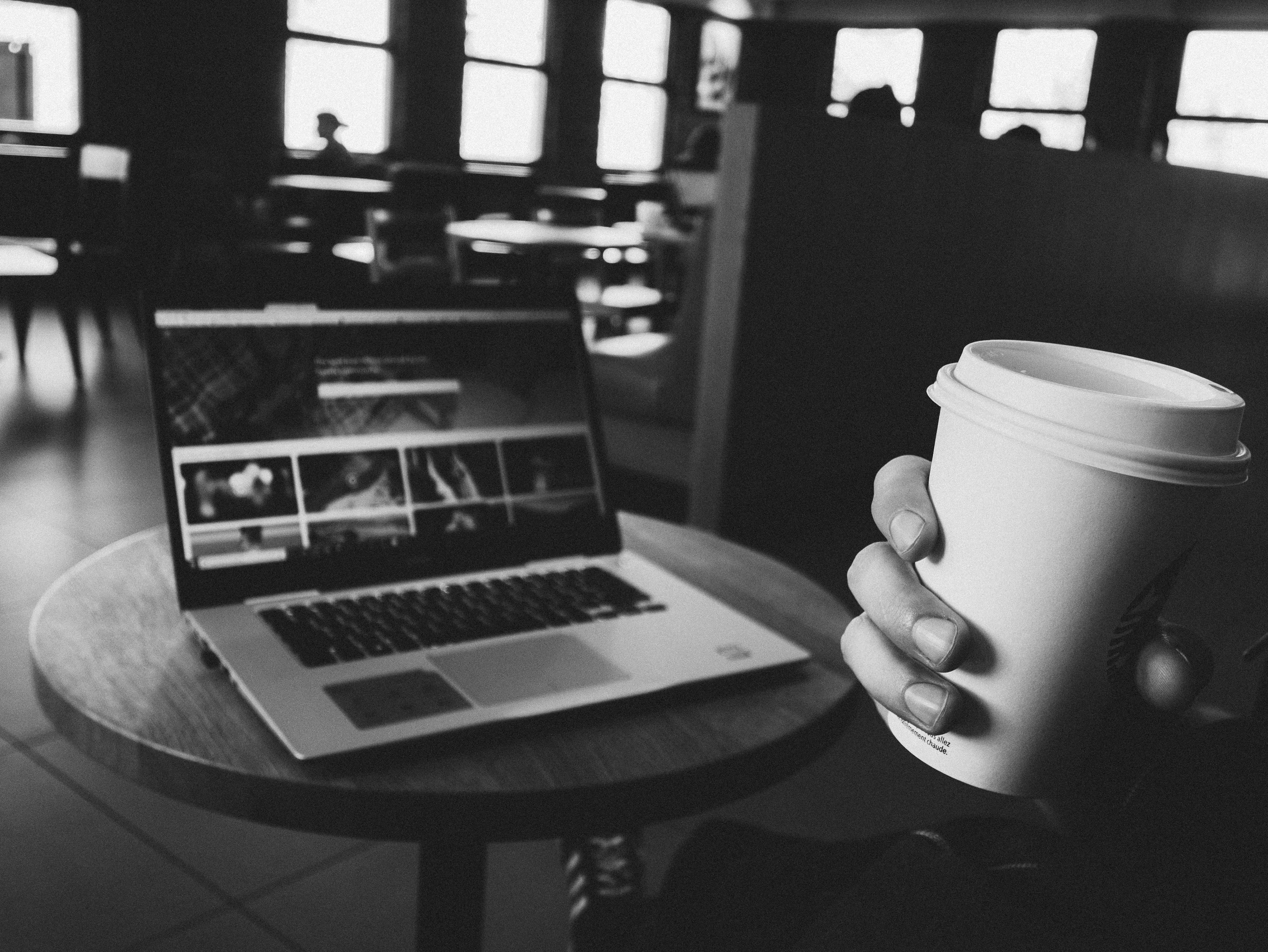 mug, people, coffee shop, contemporary, no people, connection, person, technology, blurred background, computer, hand, communication, keyboard, cup, laptop, HD Wallpaper