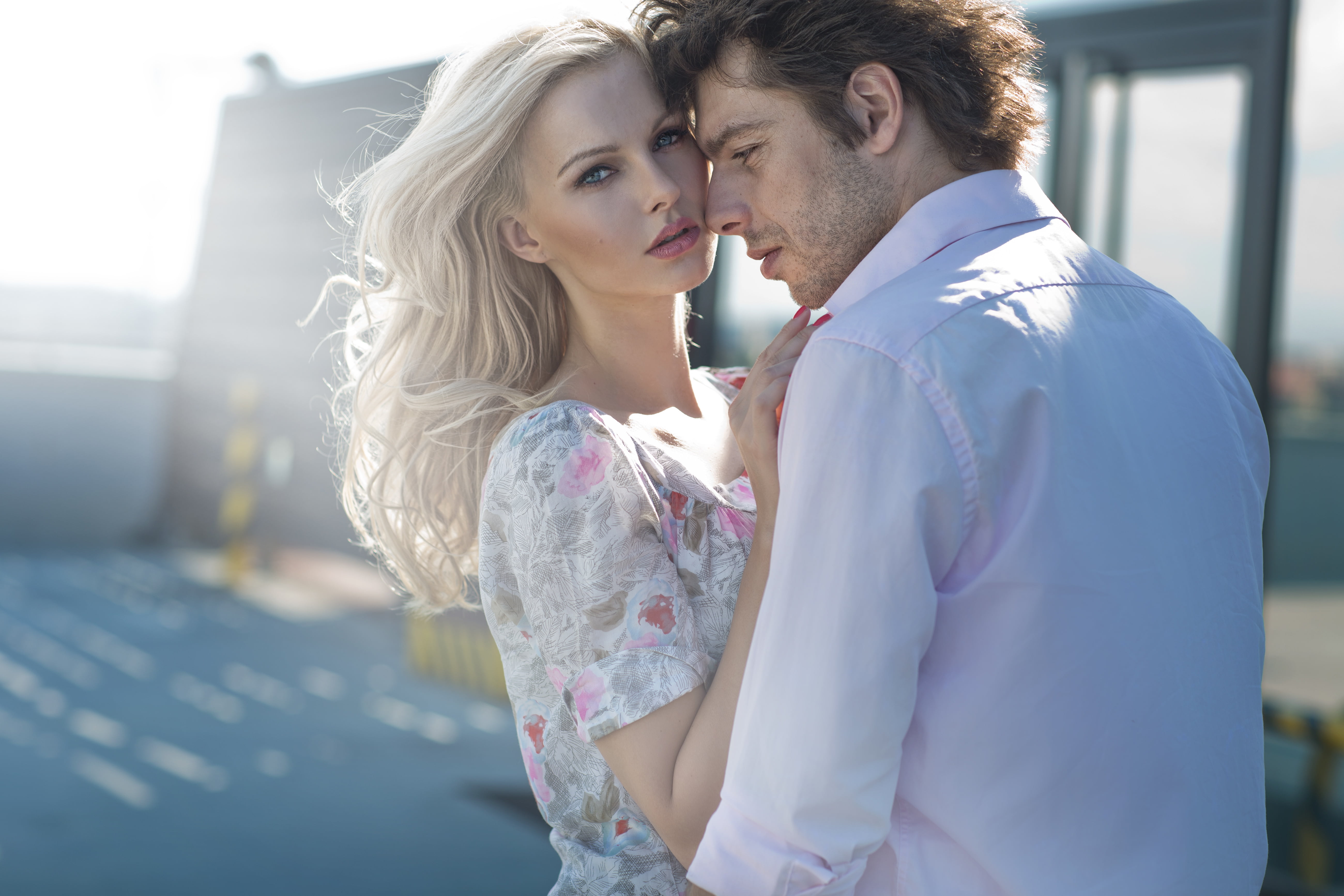 curls, couple - relationship, heterosexual couple, top, day, hairstyle, blonde, s, love, hair, outdoors, side view, guy, charm, waist up, togetherness, HD Wallpaper
