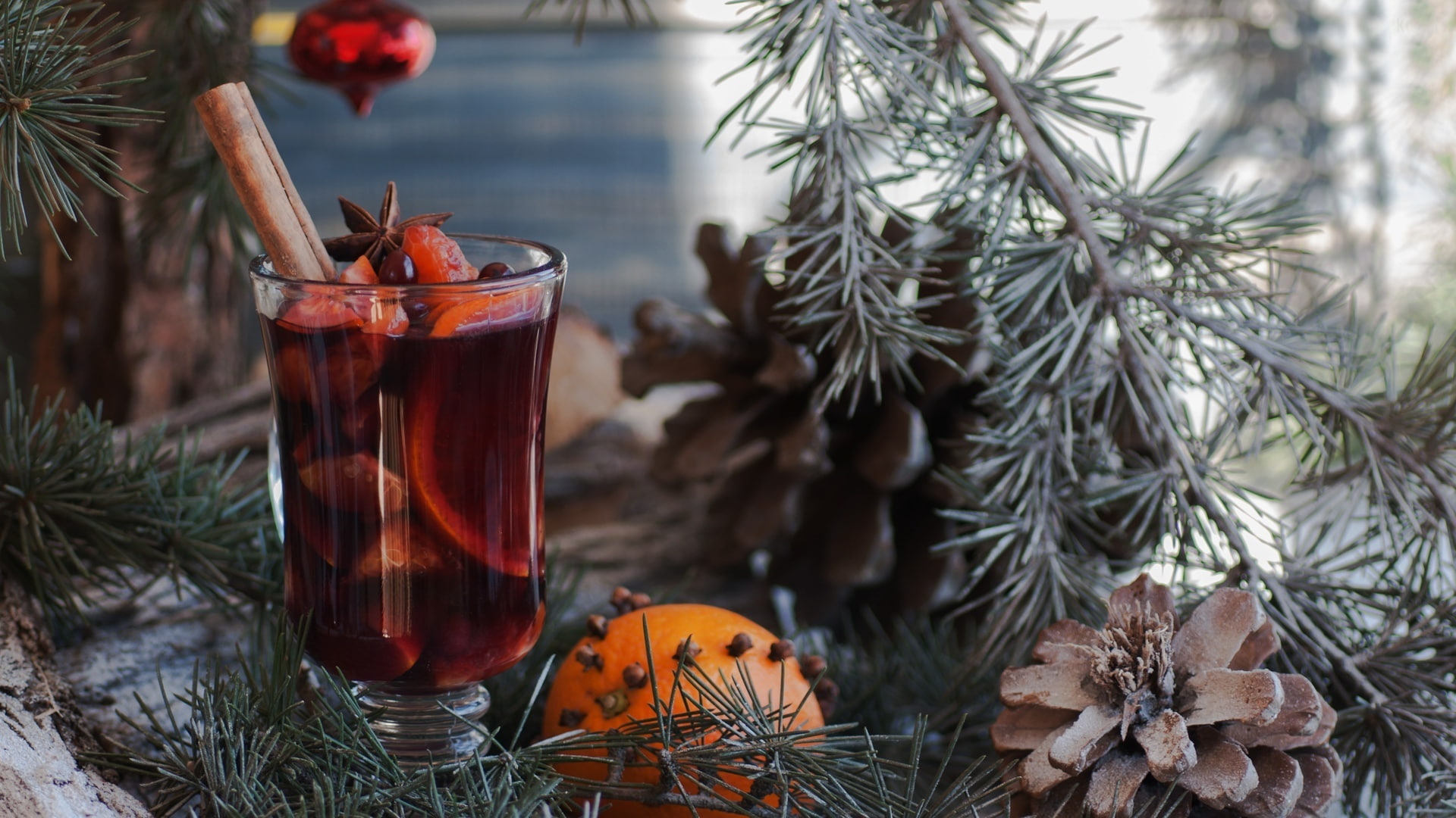 holiday, pine, bumps, mulled wine, 1080P, HD Wallpaper