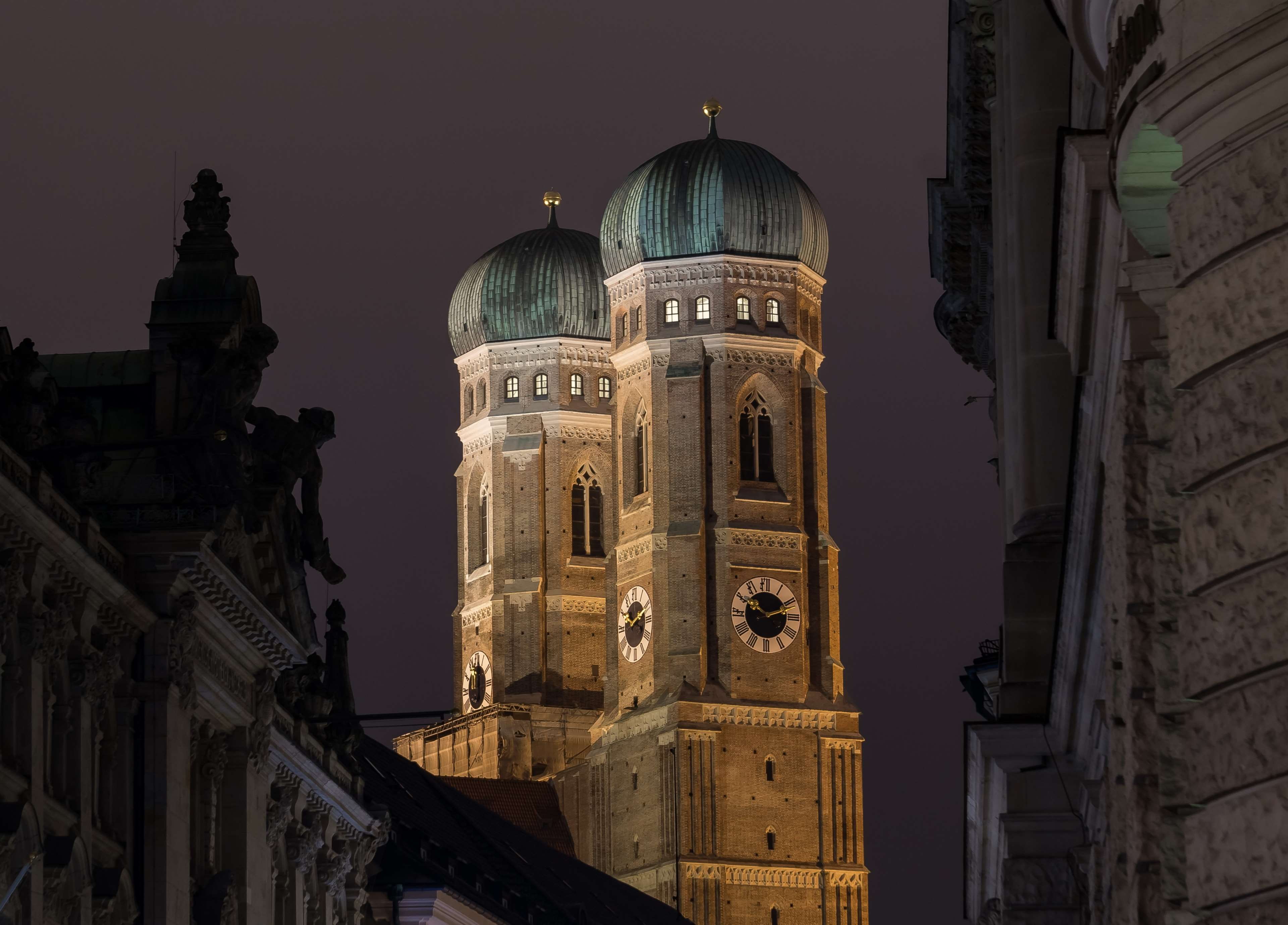 outdoors, night, church, dark, dome, munich, landmark, religion, building, sky, frauenkirche, city, towers, travel, building exterior, no people, bavaria, HD Wallpaper
