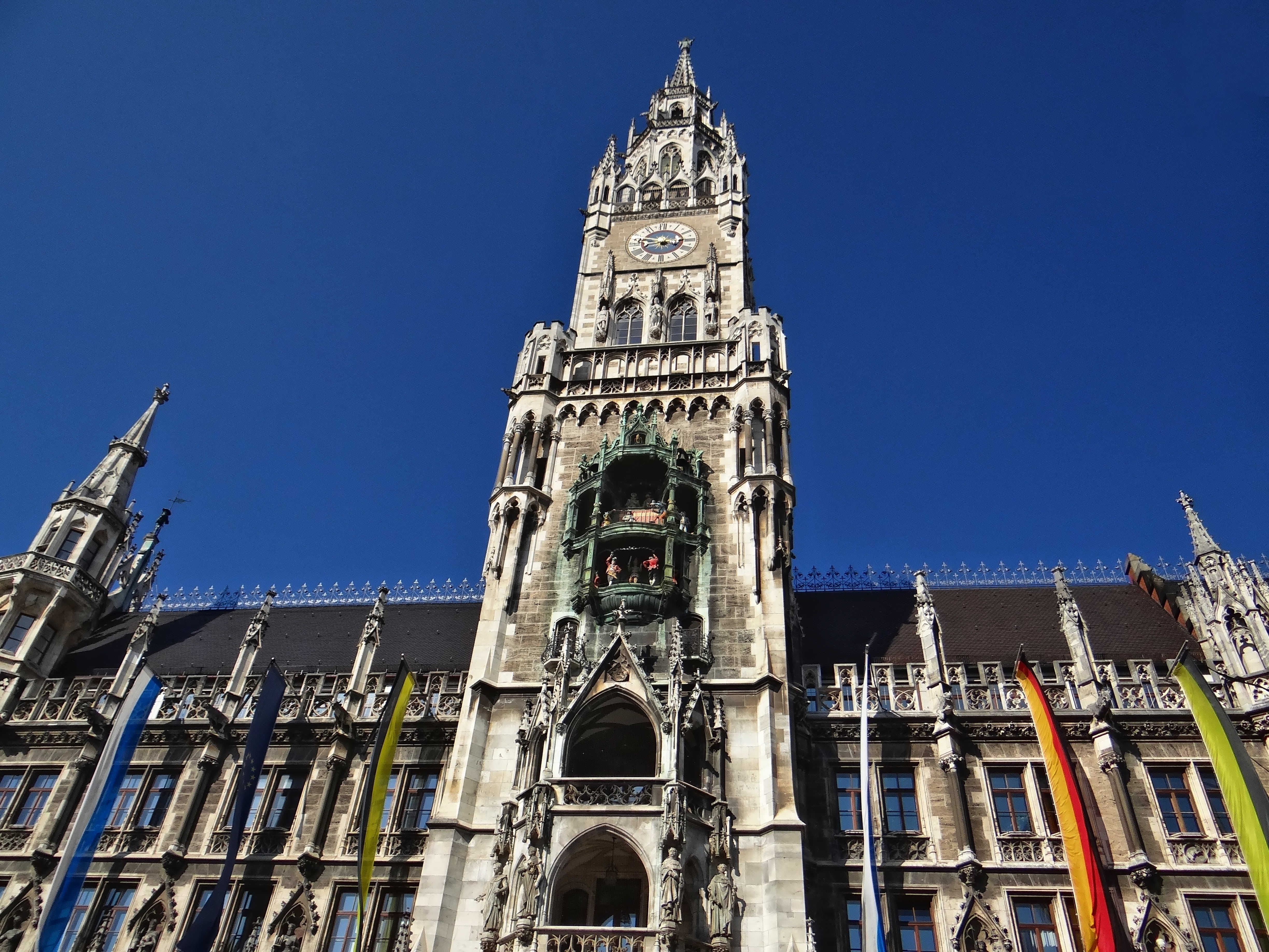 history, clear sky, low angle view, the past, munich, town hall, town hall tower, blue, building exterior, travel destinations, tourism, no people, outdoors, HD Wallpaper