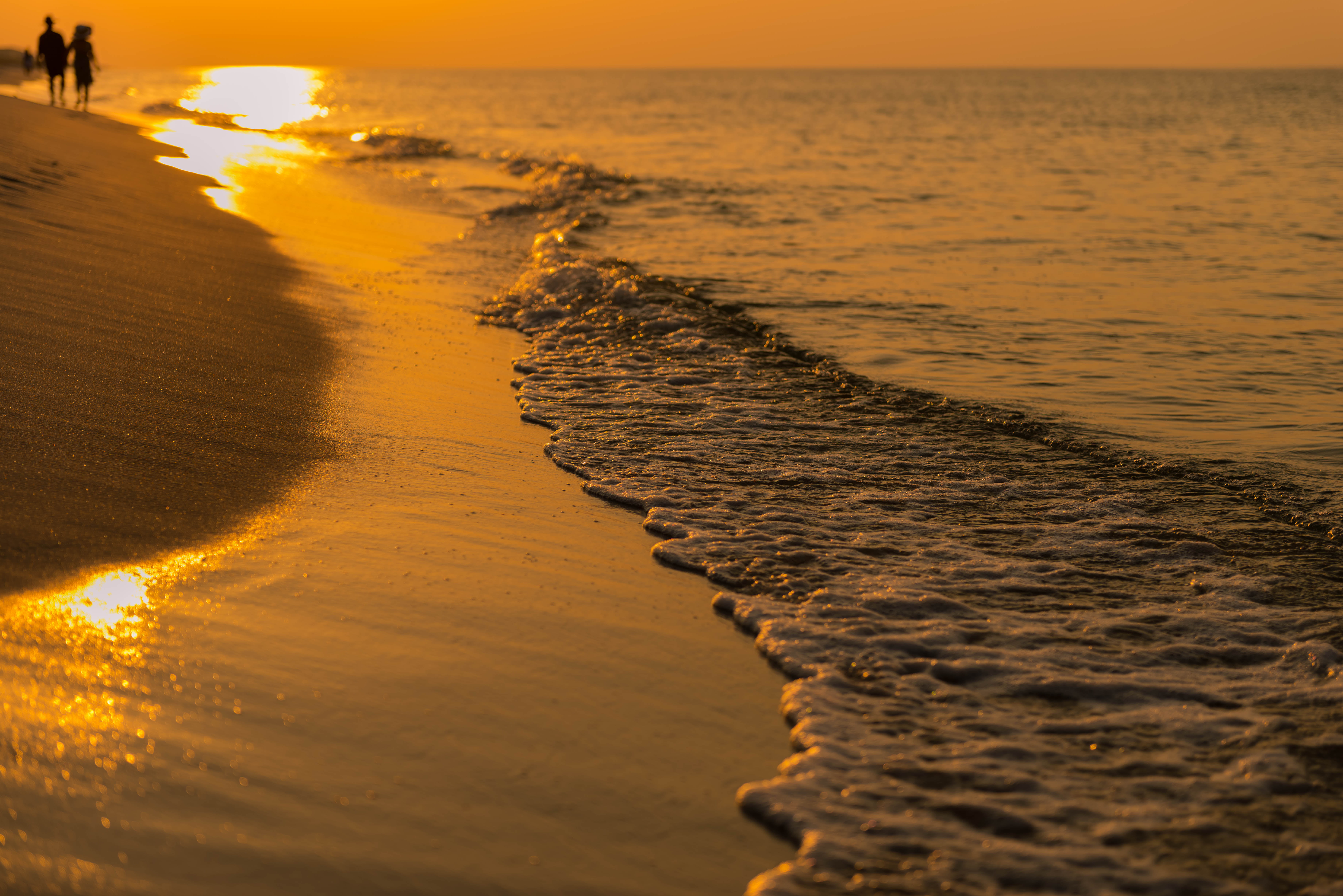outdoors, beach, 5K, shore, nature, coastline, sea, sand, summer, nightstand, pensacola, sunset, HD Wallpaper