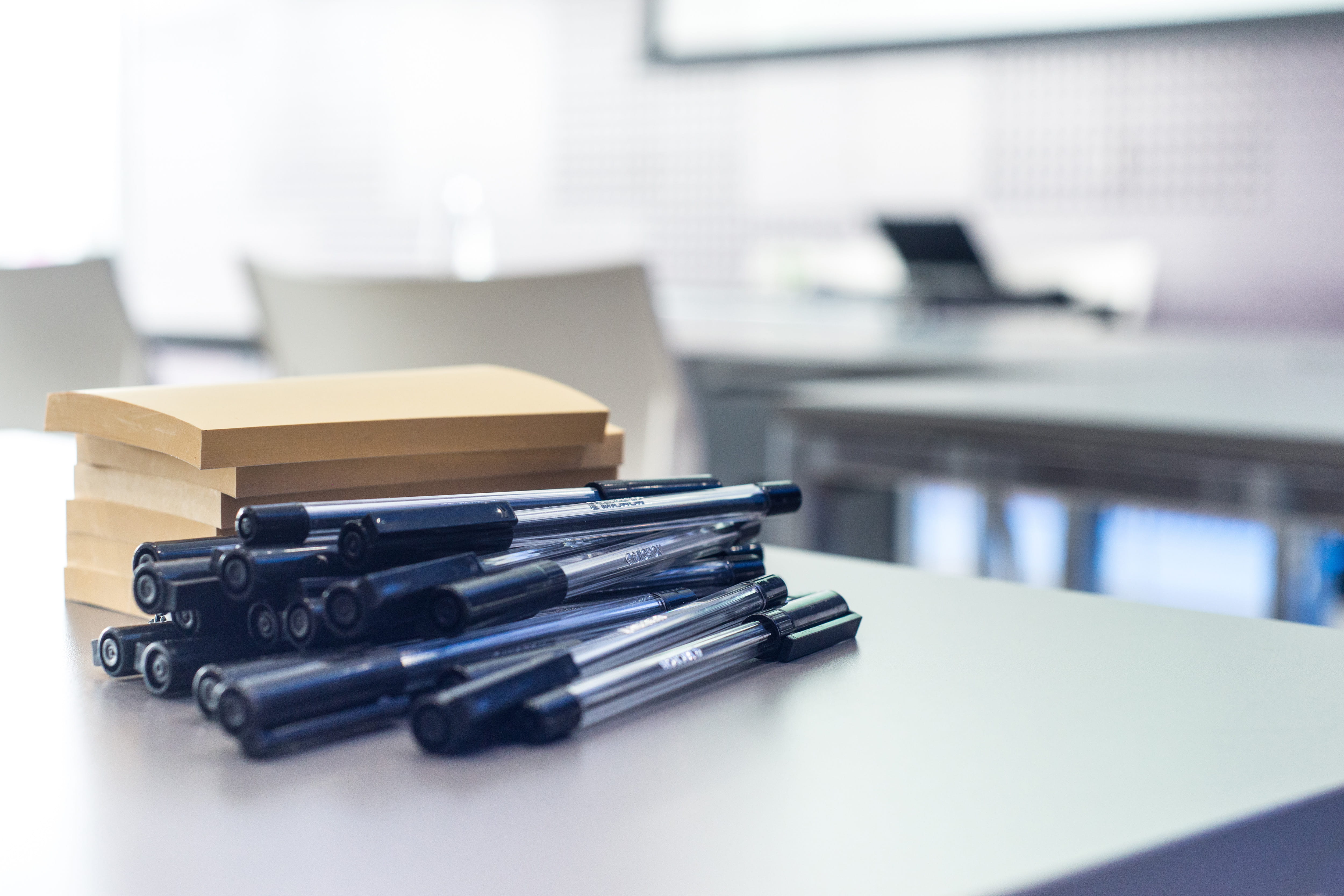book, businessVarious, copy space, paper, table, furniture, stack, marketing, office, no people, focus on foreground, pen, 4K, file, office supply, indoors, HD Wallpaper