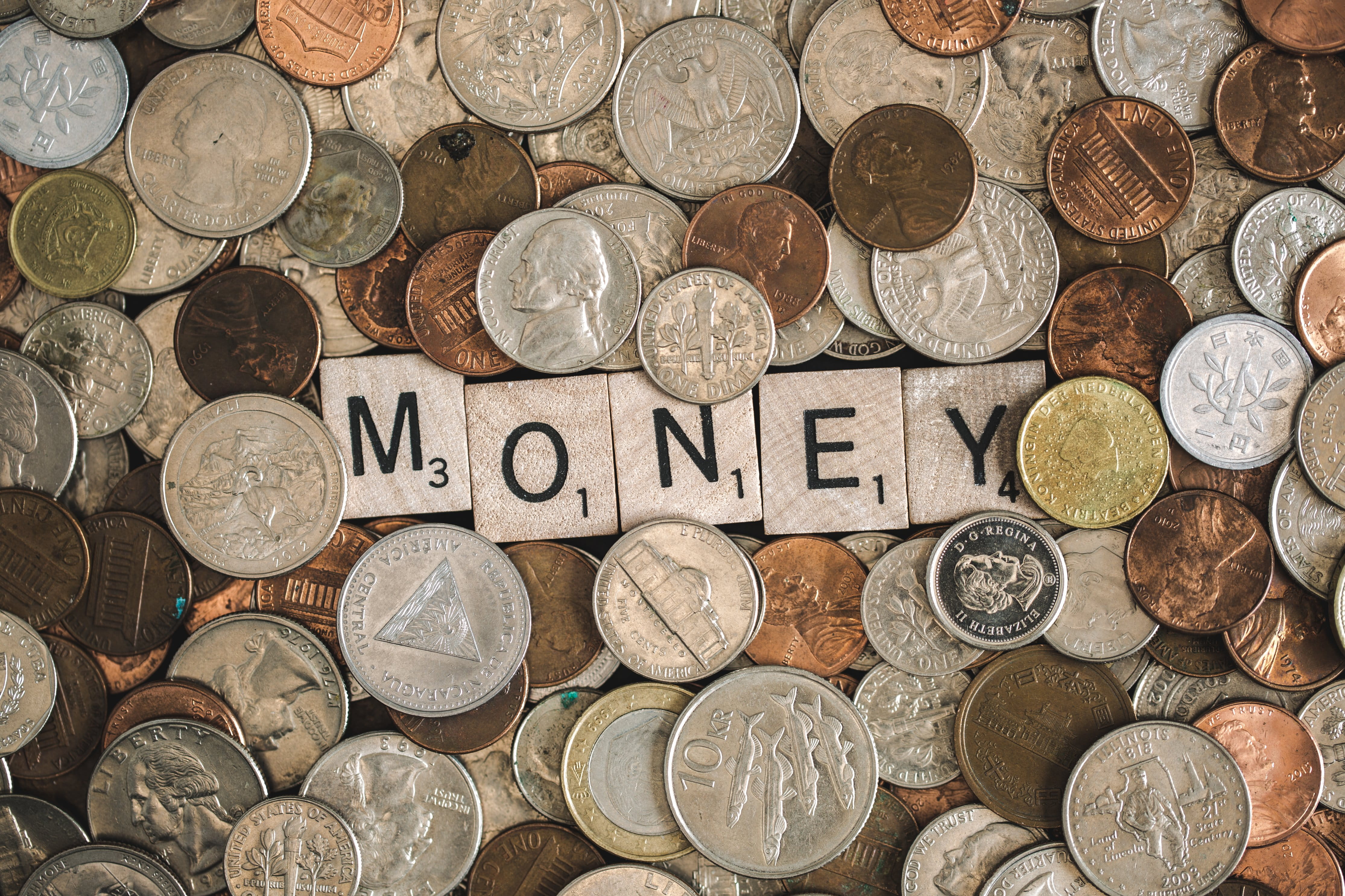 coins, shape, lettering, photo, Cash, metal, abundance, business, currency, economy, choice, text, backgrounds, wealth, number, variation, coin, still life, HD Wallpaper