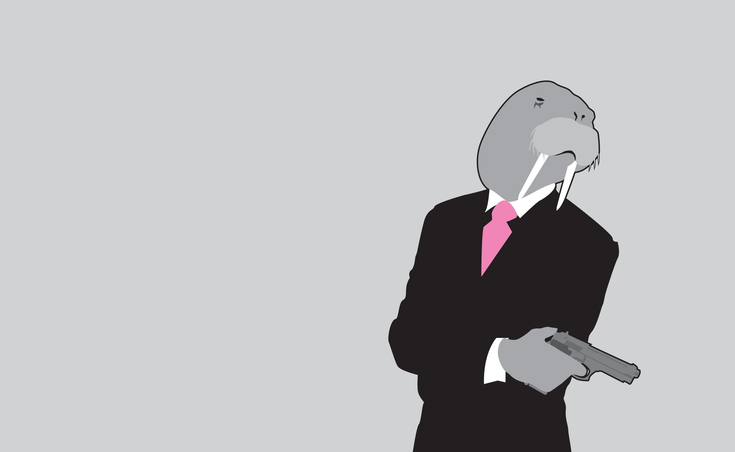 occupation, silhouette, one person, Funny, man, studio shot, human representation, Walrus, holding, gun, copy space, depression - sadness, business, businessman, HD Wallpaper