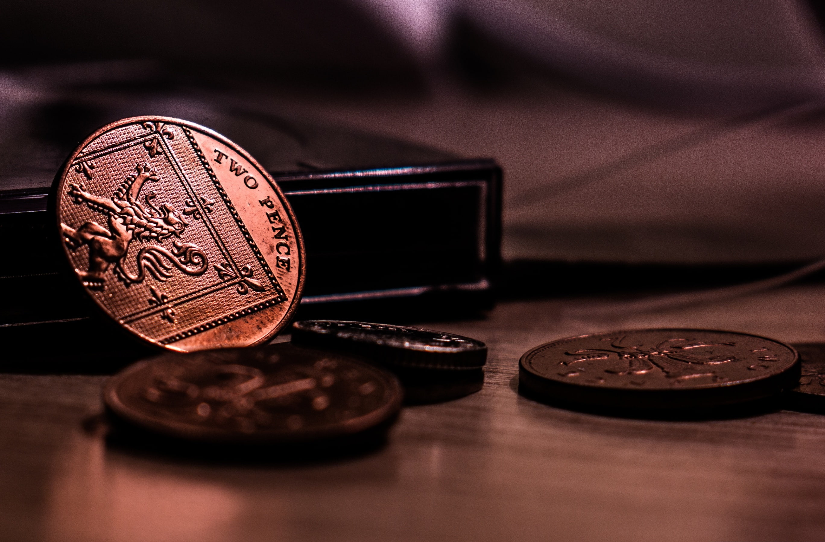savings, still life, selective focus, round, low light, indoors, circle, geometric shape, economy, no people, colored, history, two, pence, finance, business, HD Wallpaper