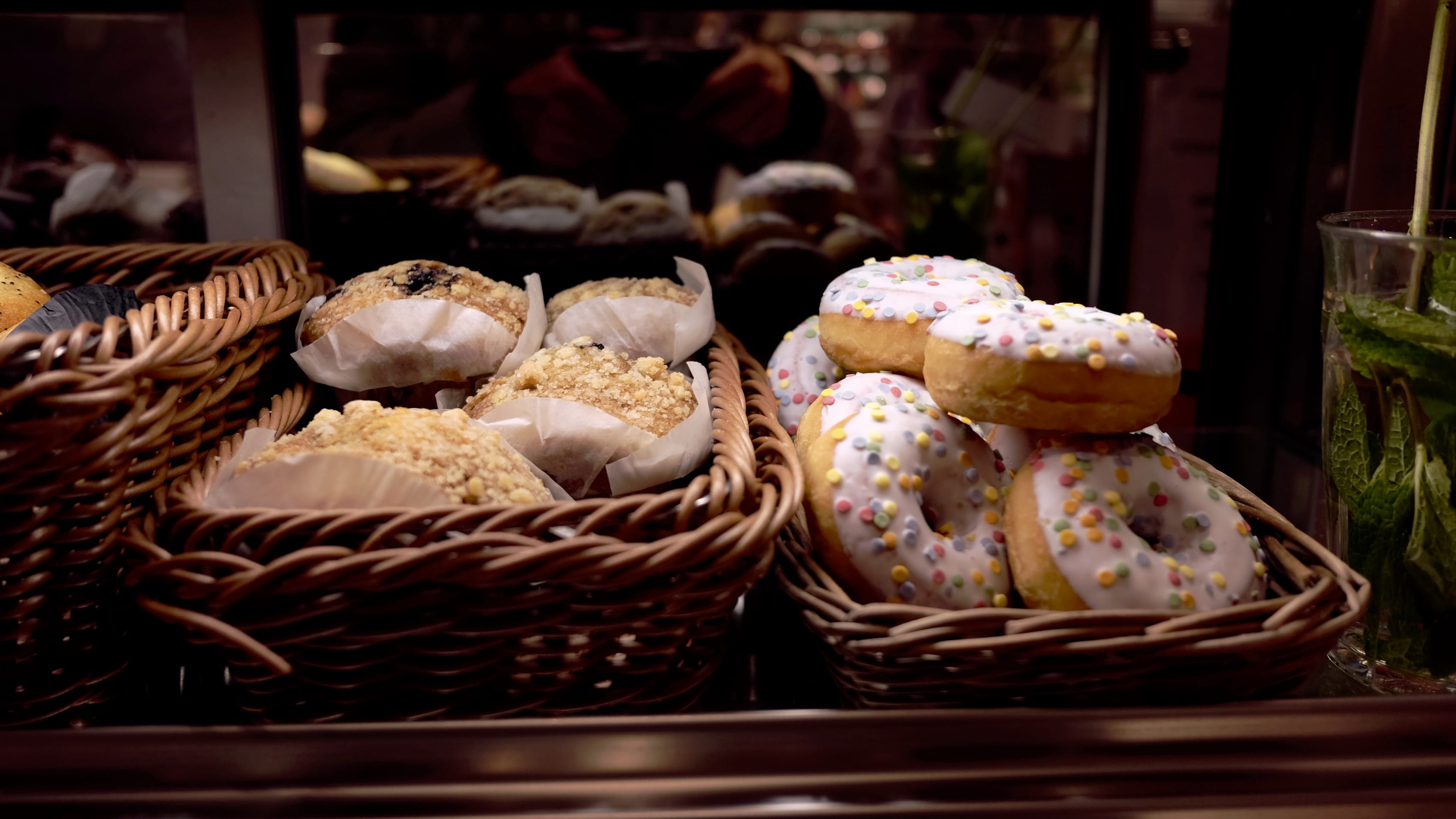 sale, doughnut, donuts, choice, topped, temptation, retail display, baked, cupcake, doughnuts, basket, container, peanut, no people, white, close-up, food and drink, HD Wallpaper