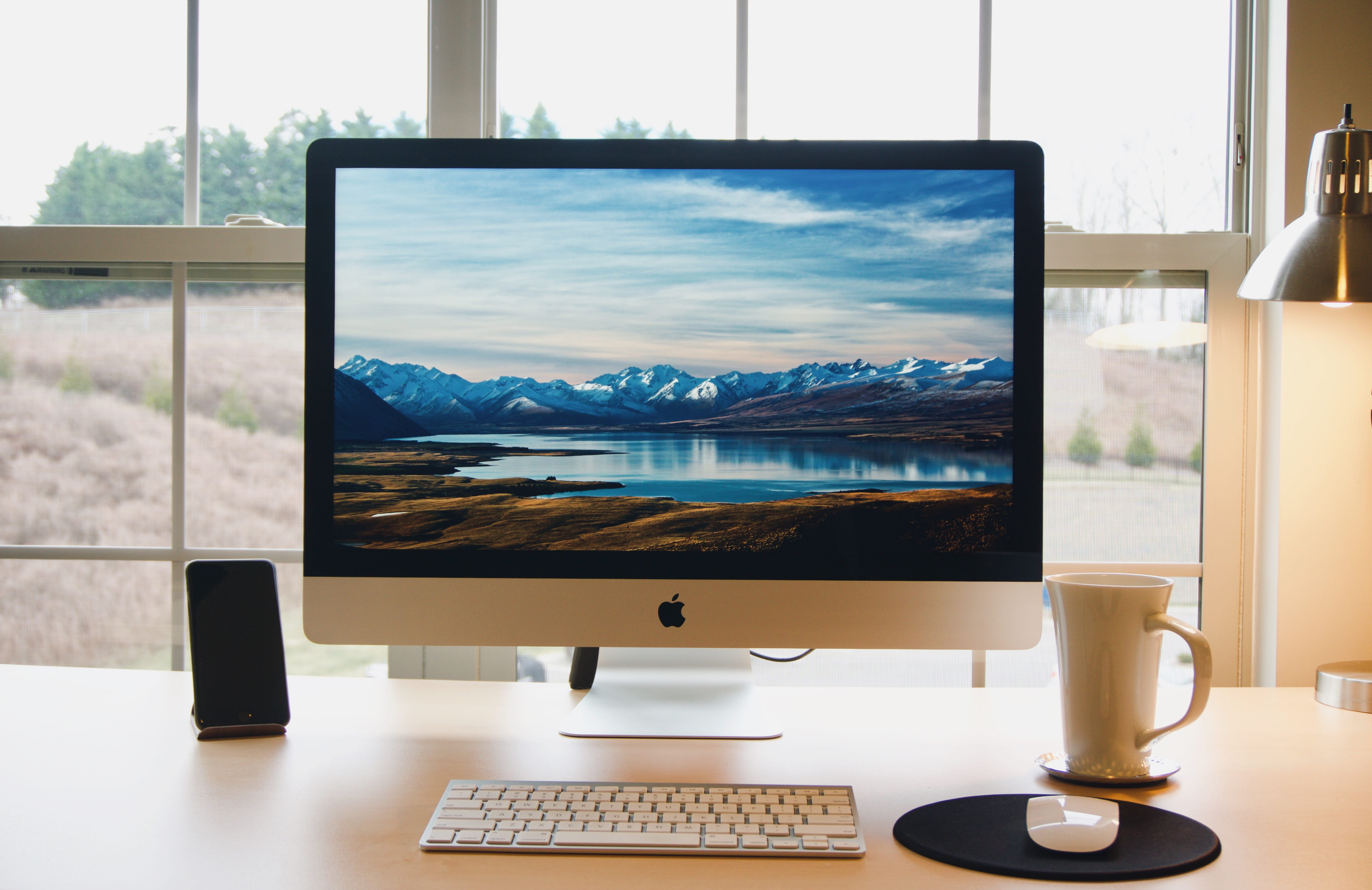 wooden, computer network, mac, furniture, 5K, silver, liquid-crystal display, communication, home interior, luxury, table, imac, ad, modern, television set, HD Wallpaper