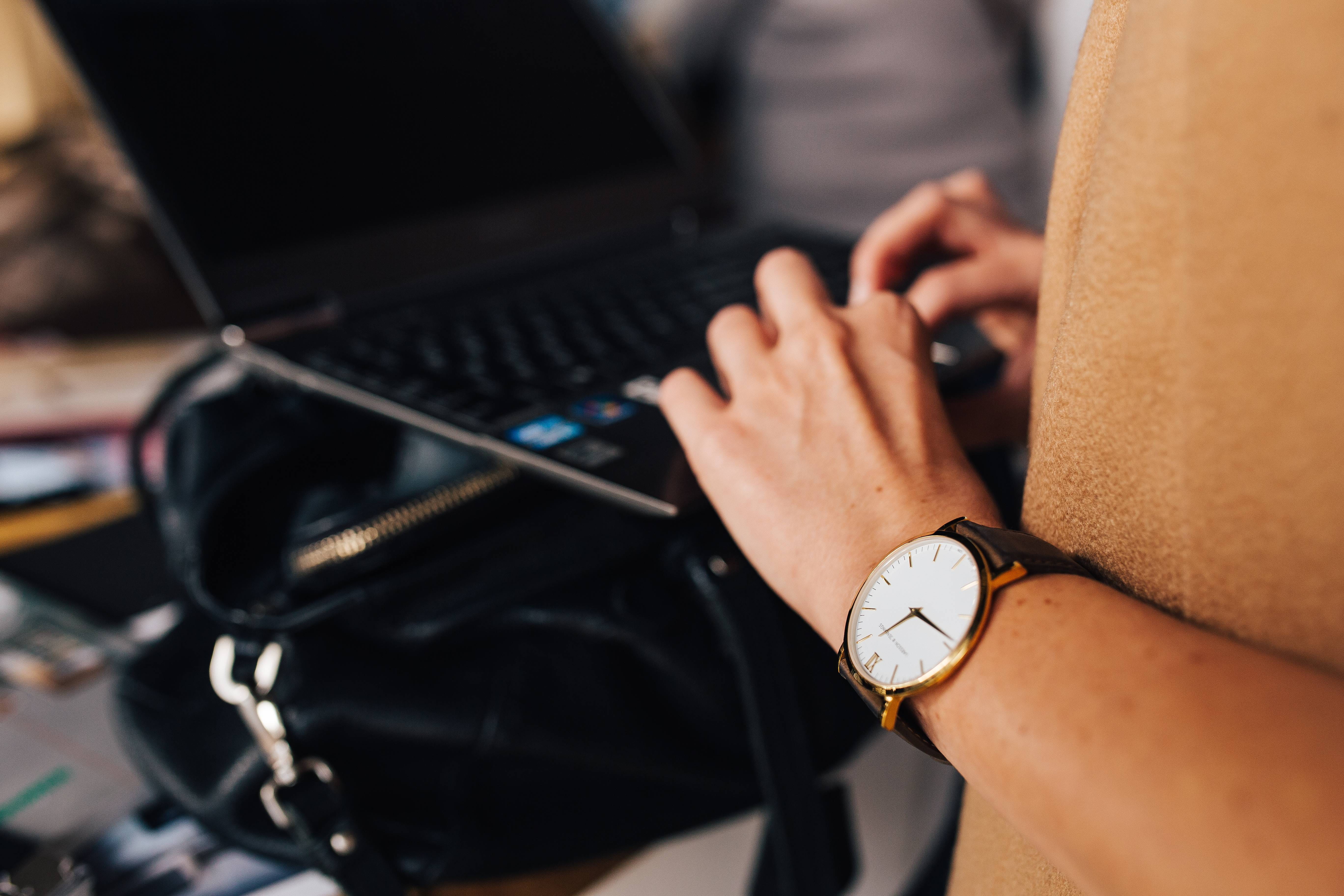 adult, notebook, women, typing, Woman, human body part, wristwatch, men, hand, communication, people, connection, professional Occupation, 5K, using laptop, HD Wallpaper
