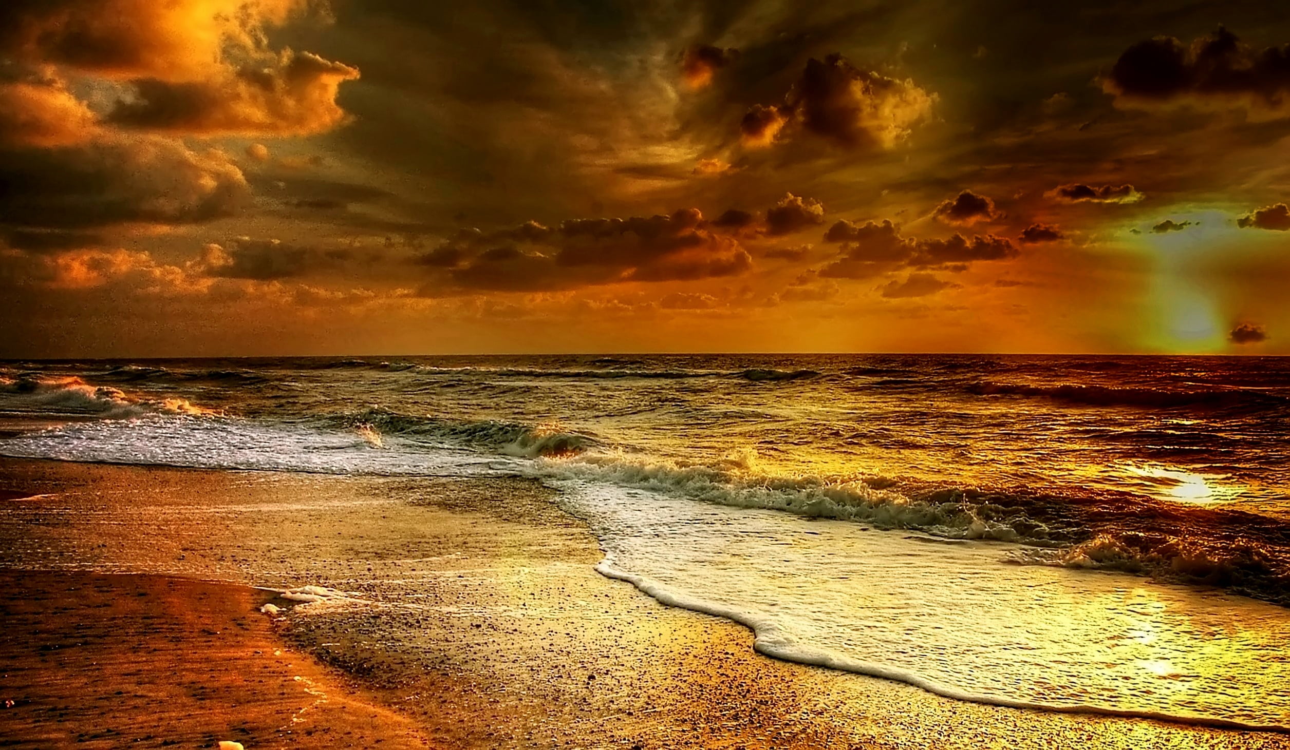 coast, beauty in nature, orange color, north sea, golden, land, mystical, atmosphere, afterglow, water, sunset, denmark, no people, 1080P, horizon, mood, HD Wallpaper